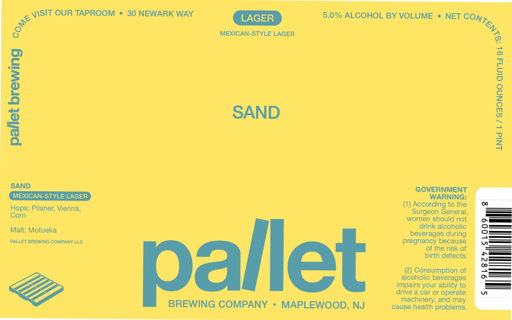 Sand Mexican-Style Lager by Pallet Brewing Company - beer label