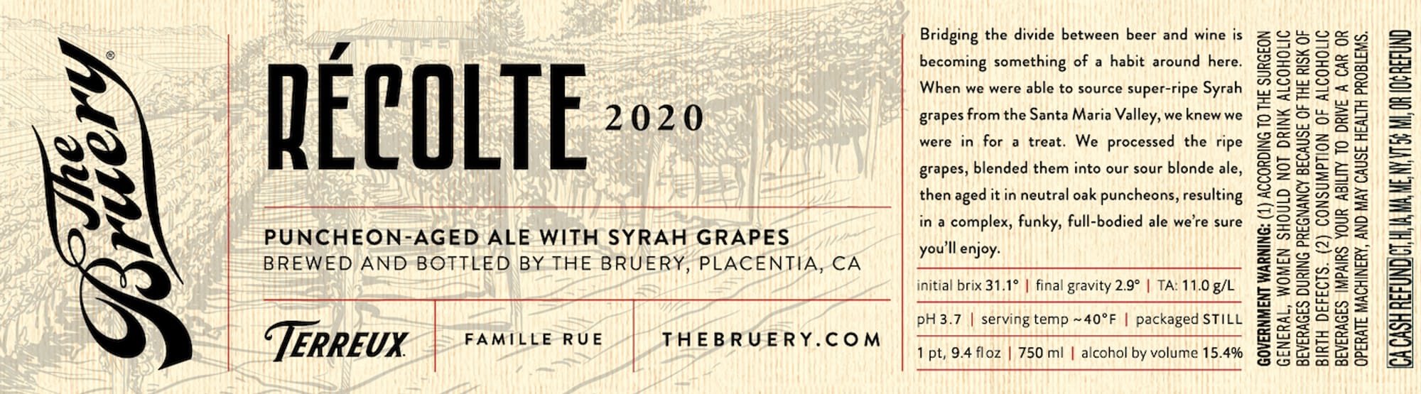 Récolte 2020 by The Bruery - beer label