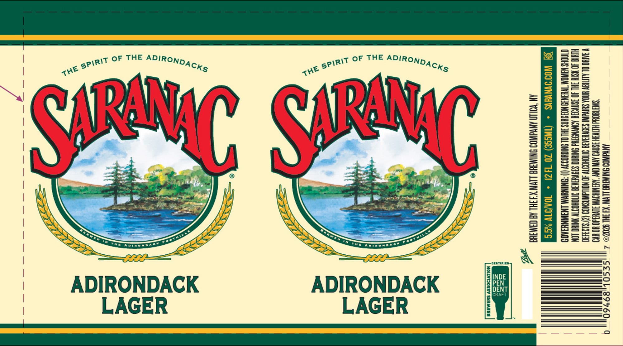 Saranac Adirondack Lager by F.X. Matt Brewing - beer label