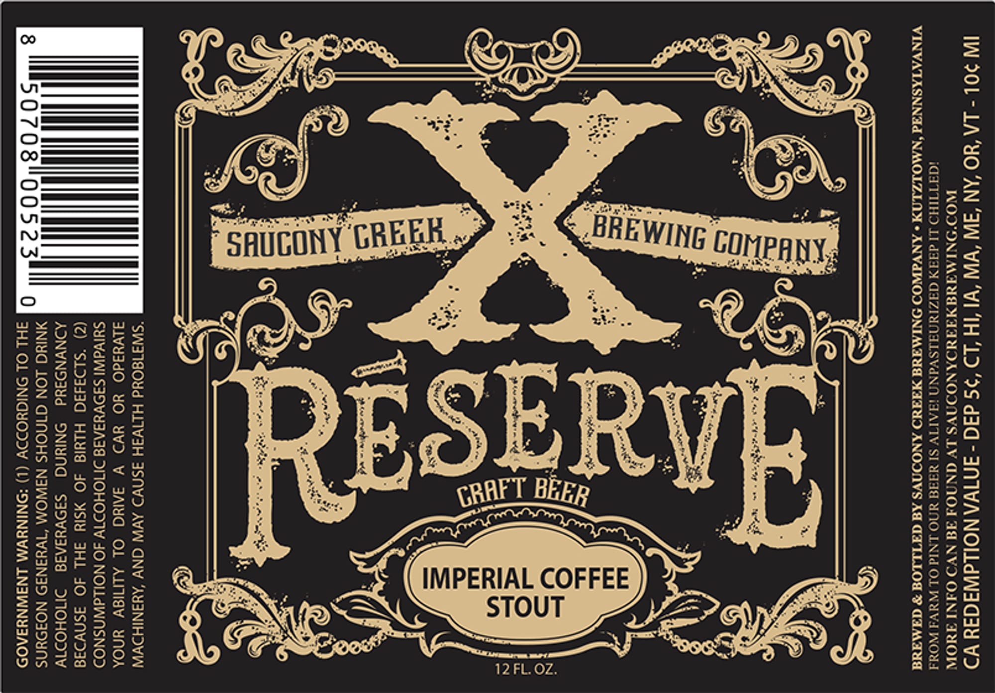 Reserve Imperial Coffee Stout by Saucony Creek Brewing Company - beer label