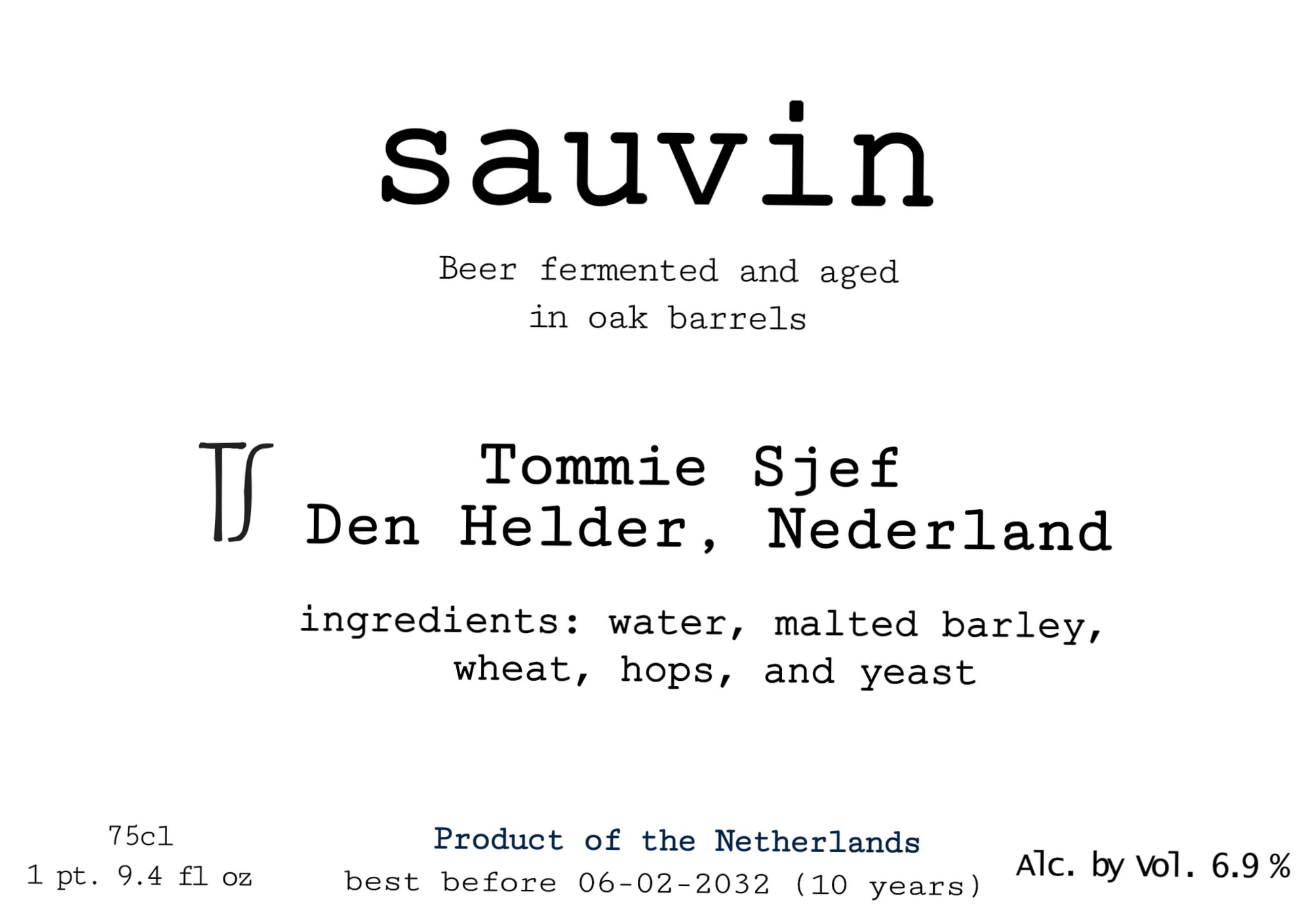 Sauvin by Tommie Sjef - beer label