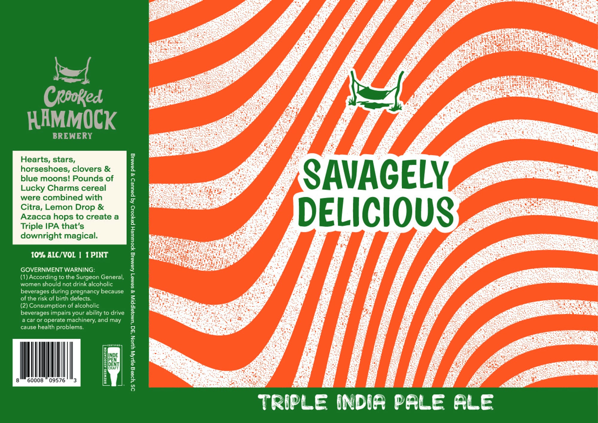 Savagely Delicious Triple India Pale Ale by Crooked Hammock Brewery - beer label