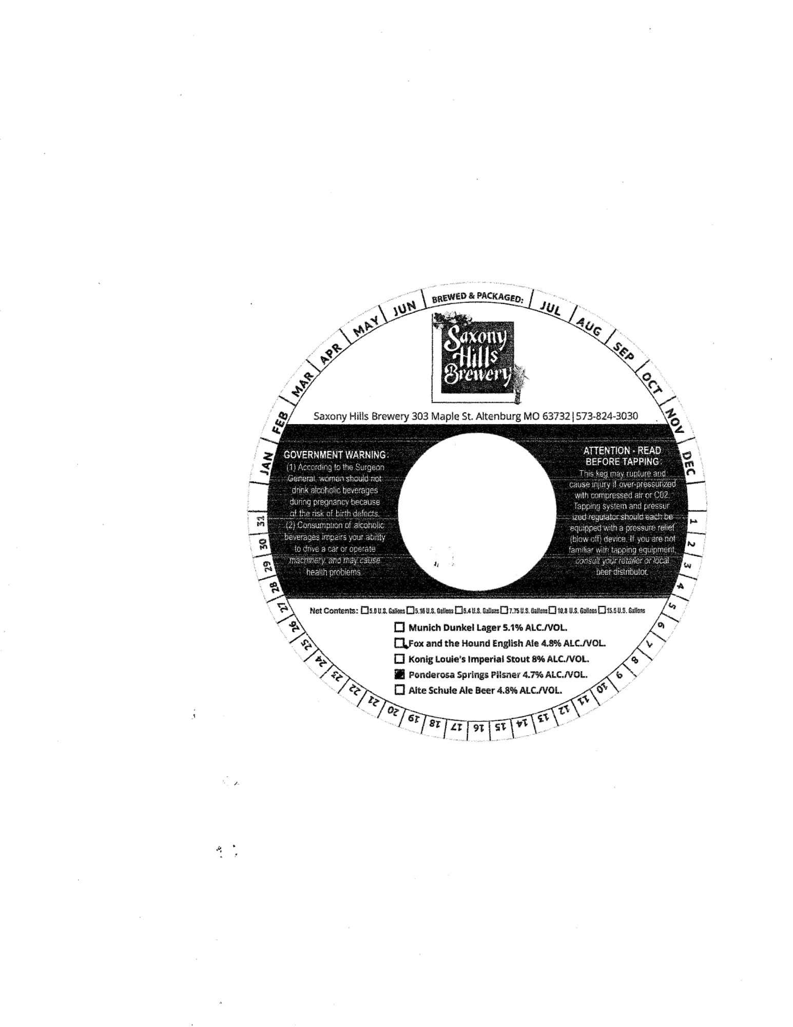 Monarch Dunkel Lager by Saxony Hills Brewery - beer label