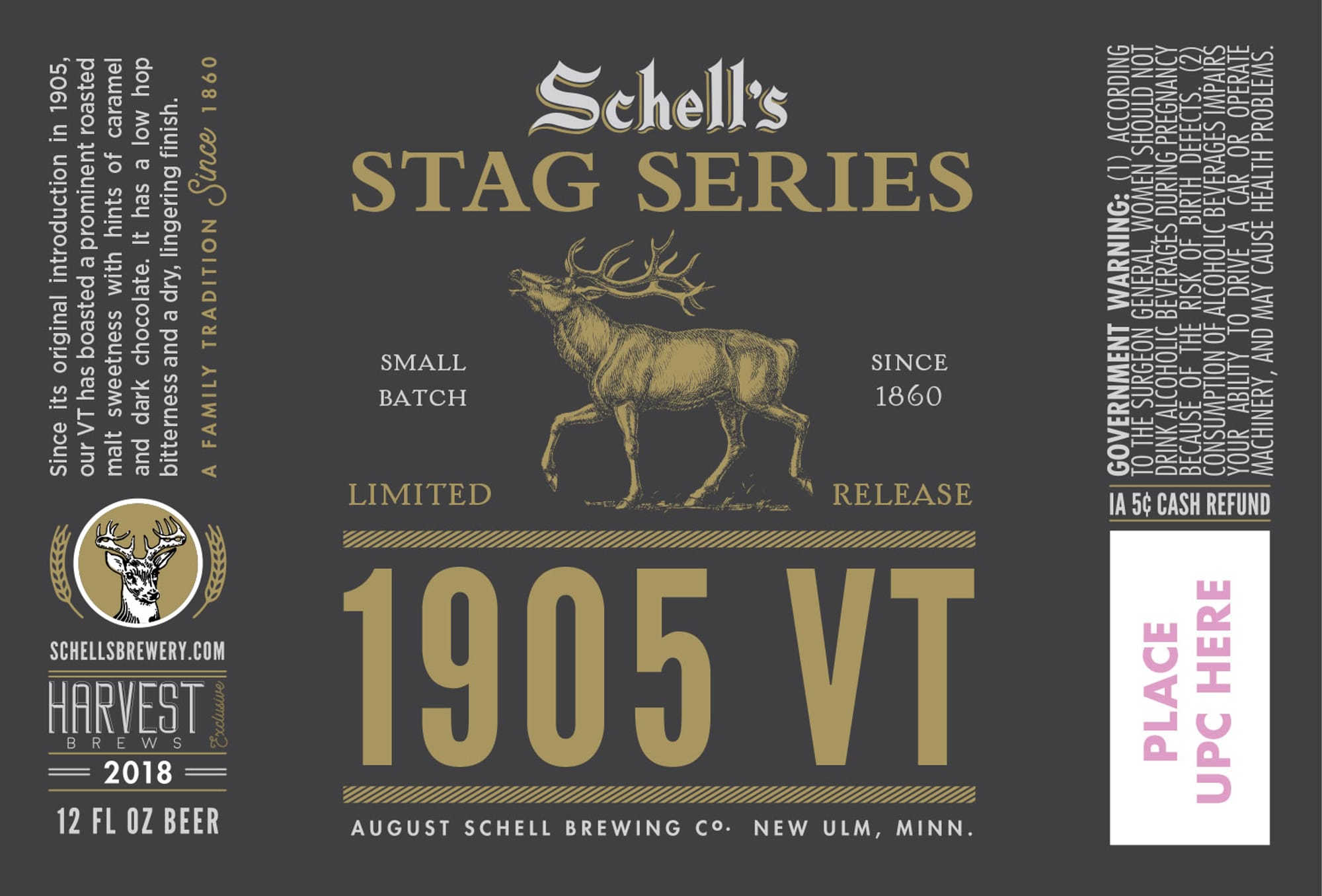 Stag Series 1905 VT by Schell's Brewery - beer label