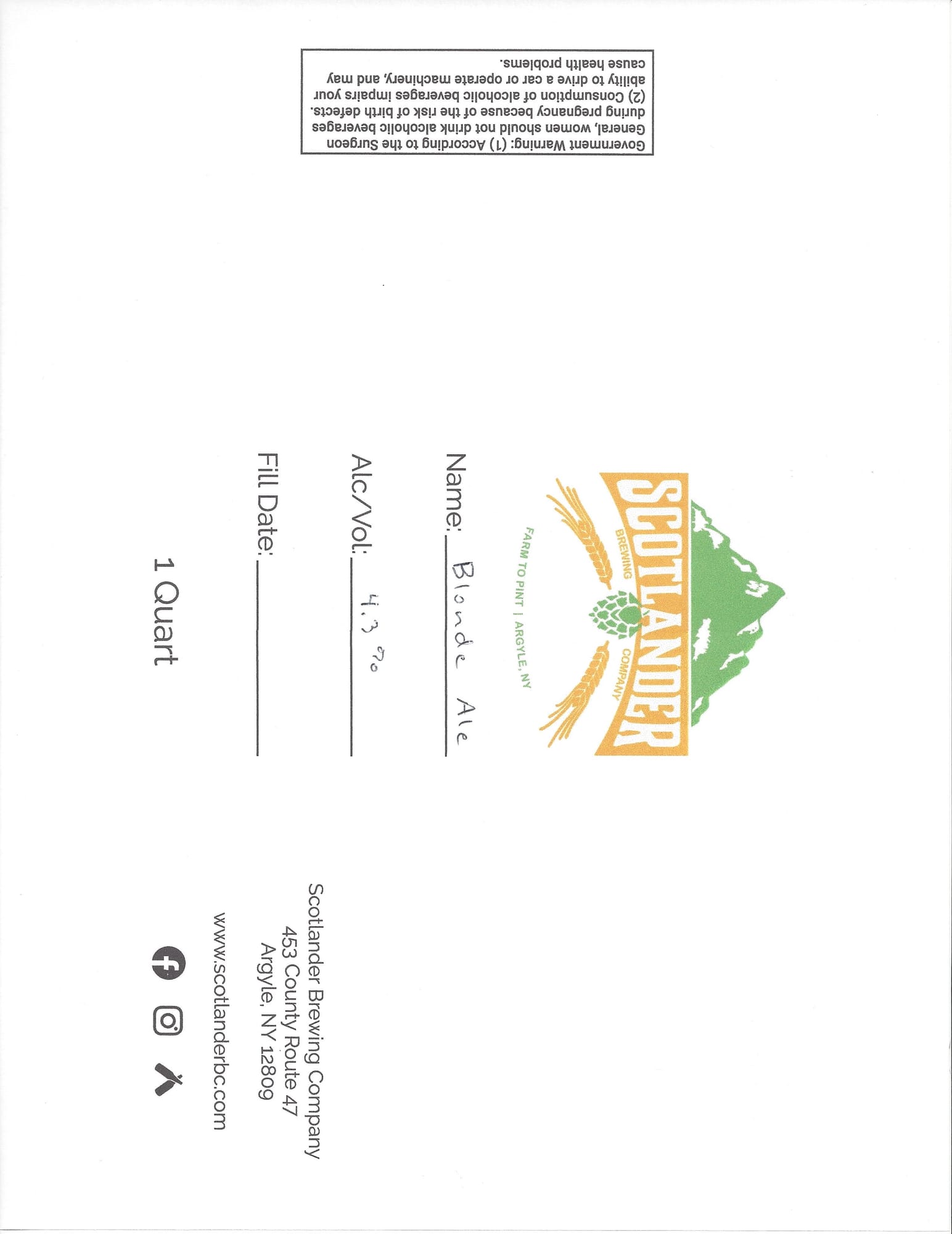 Blonde Ale by Scottlander Brewing Company - beer label