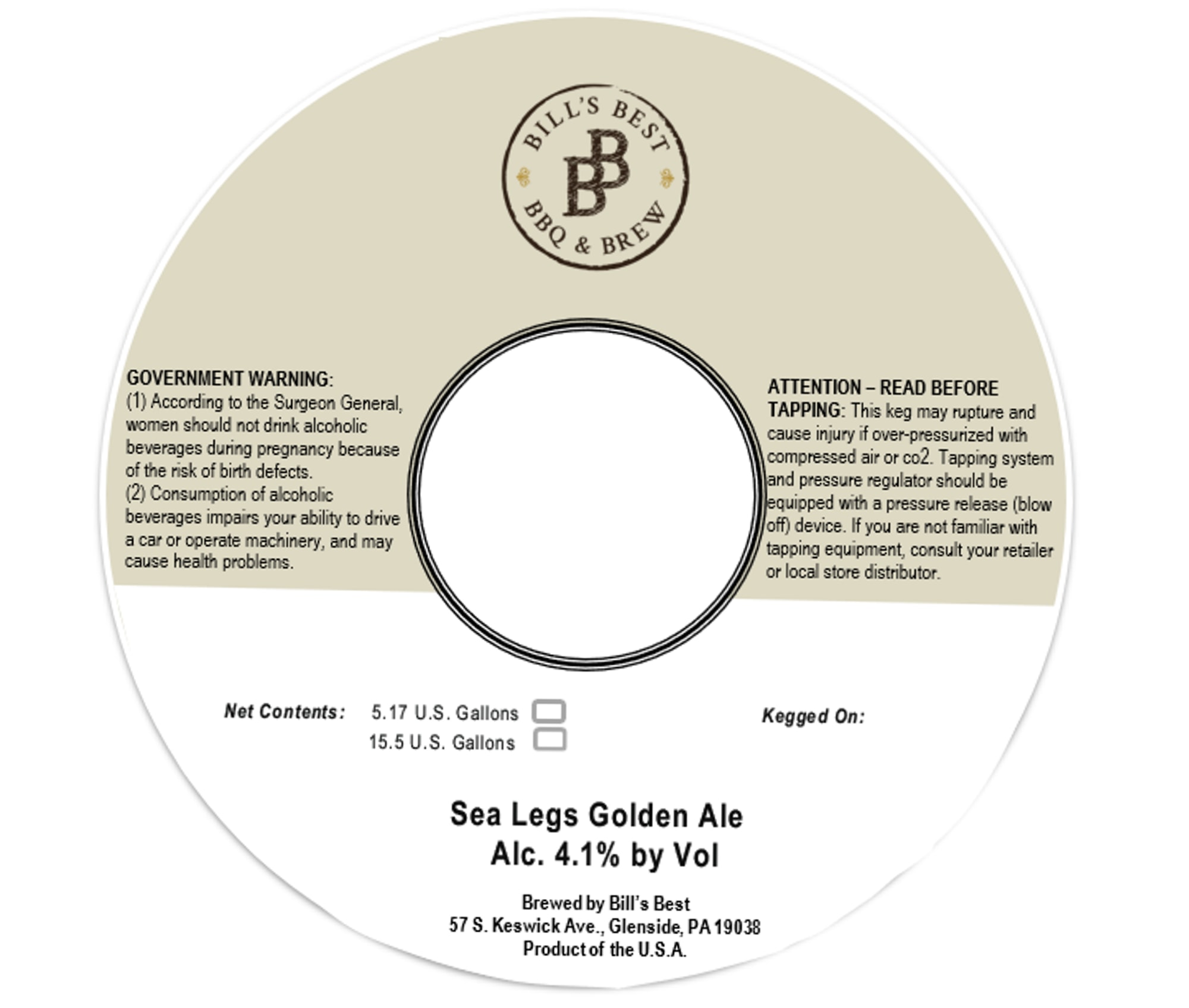 Sea Legs Golden Ale by Bill’s Best - beer label