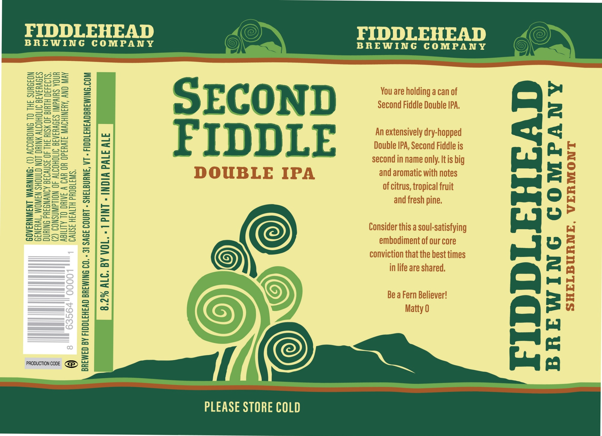Second Fiddle Double IPA by Fiddlehead Brewing Company - beer label