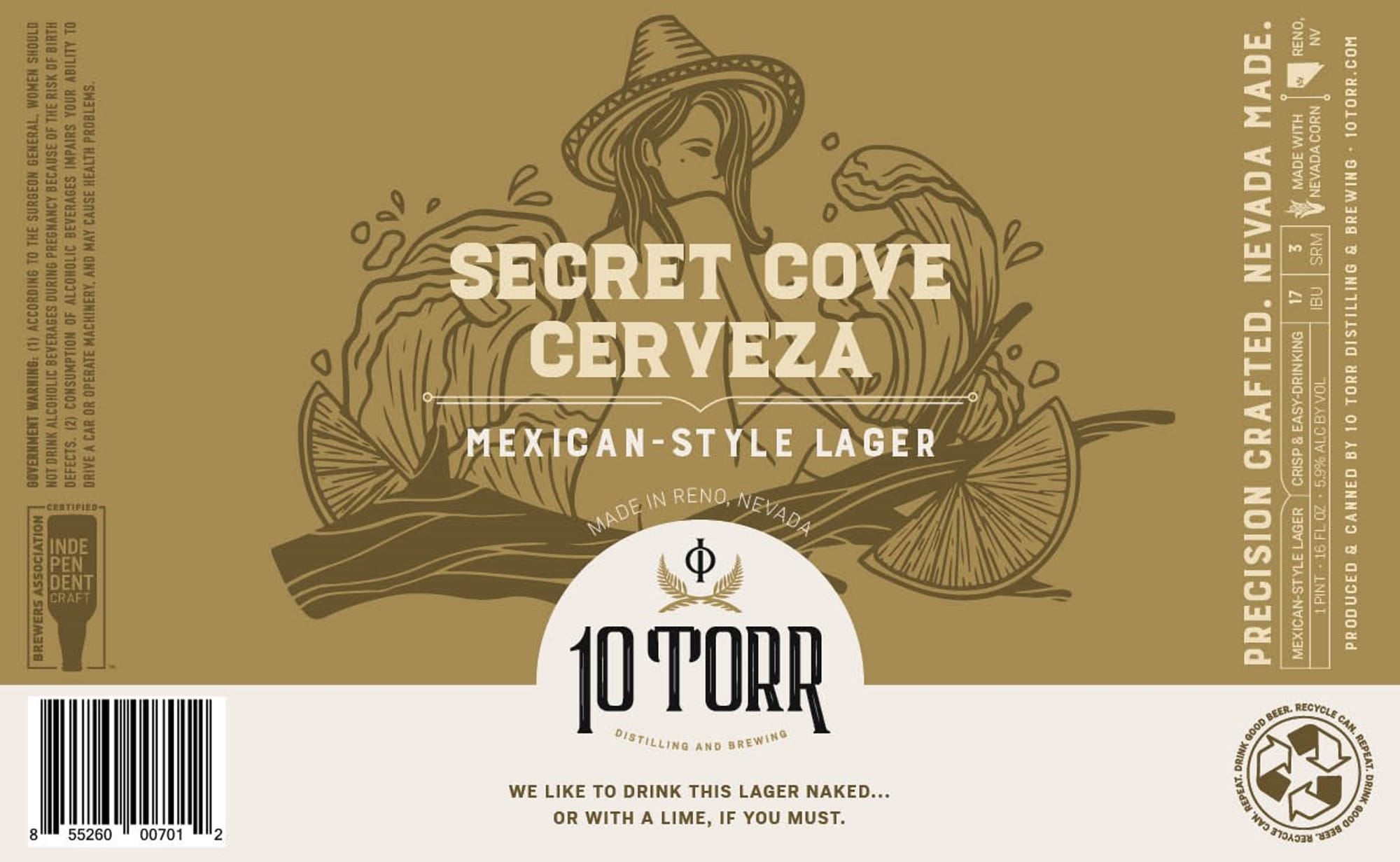 Secret Cove Cerveza by 10 Torr Distilling & Brewing - beer label