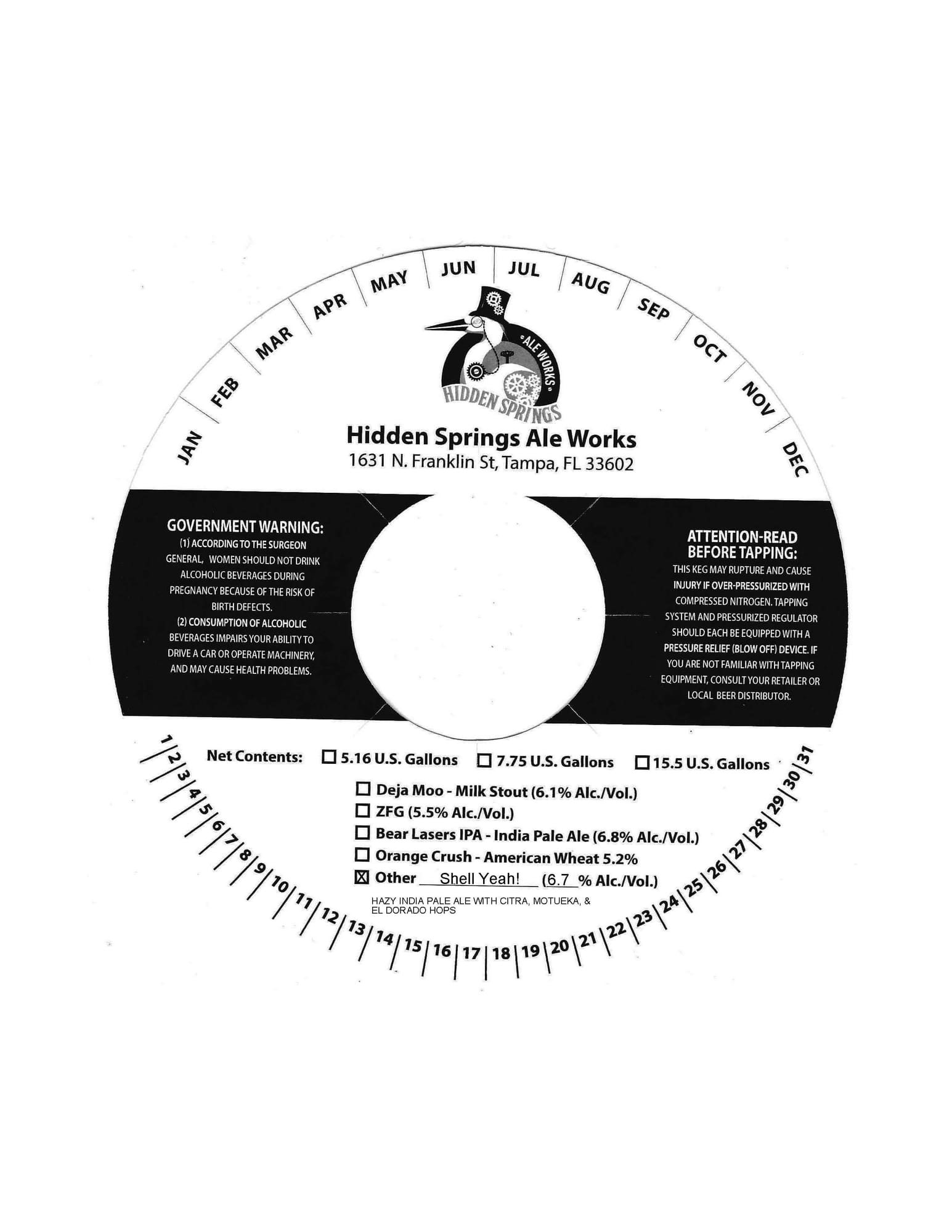 Shell Yeah! by Hidden Springs Ale Works - beer label