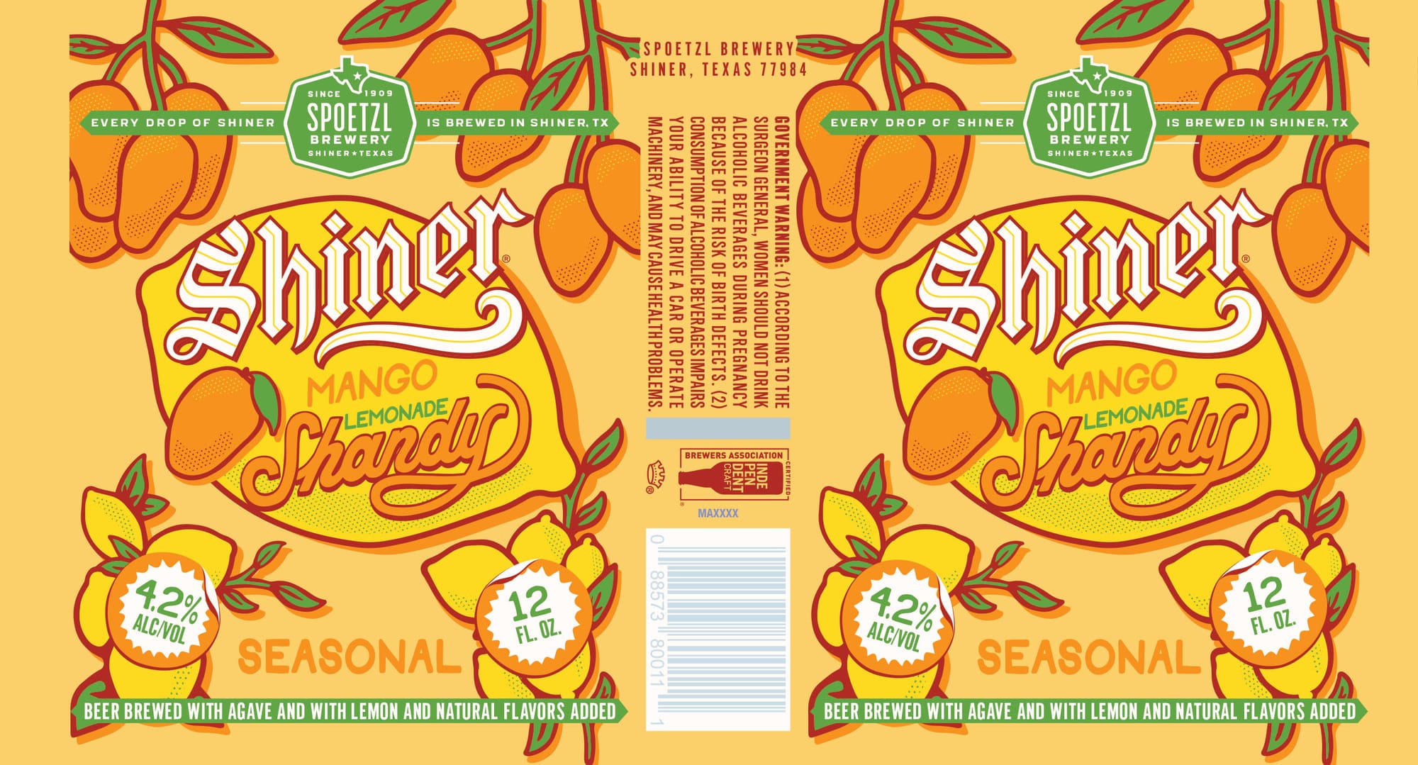 Shiner Mango Lemonade Shandor by Spoetzl Brewery - beer label