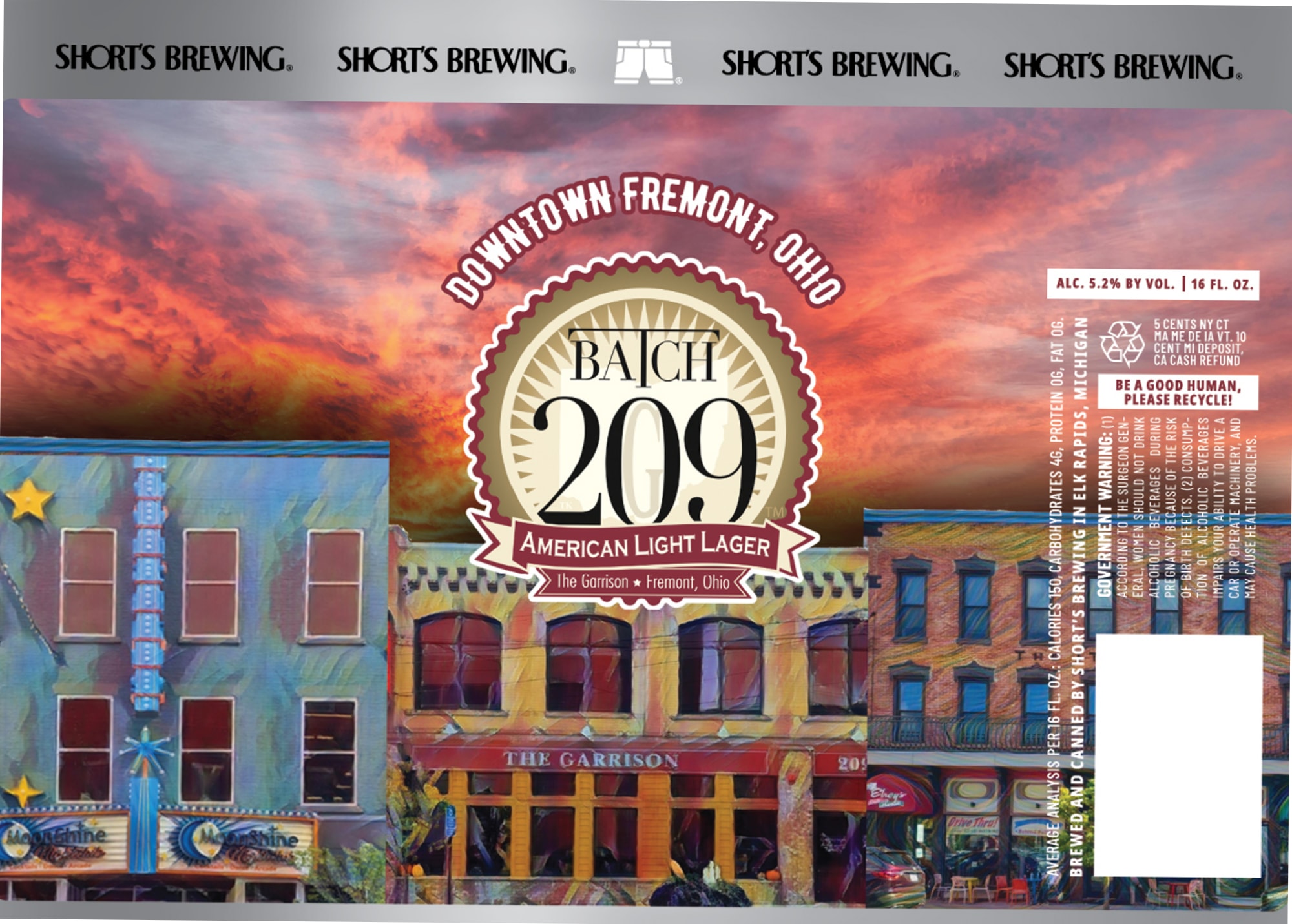 Downtown Fremont, Ohio, Batch 209 by Shorts Brewing Company - beer label