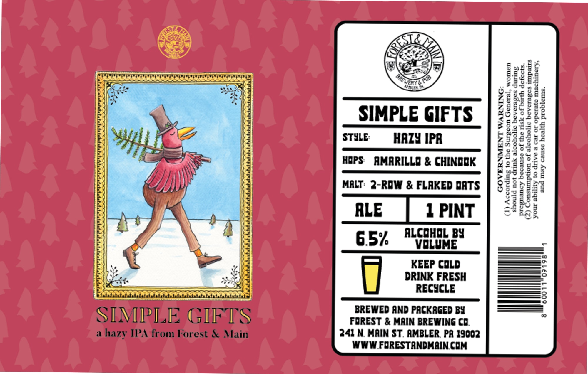 Simple Gifts by Forest & Main Brewing - beer label