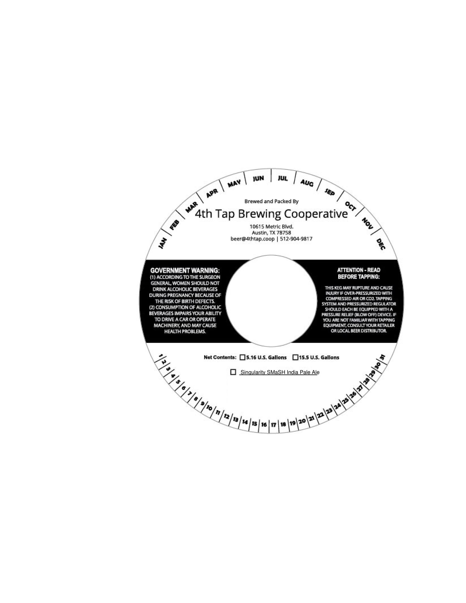 Singularity sMaSH India Pale Ale by 4th Tap Brewing Cooperative - beer label