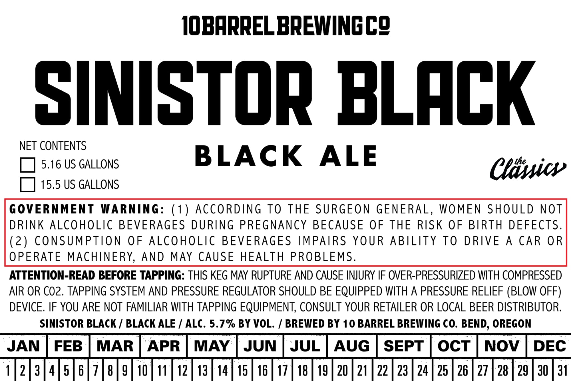 Sinistor Black by 10 Barrel Brewing Co. - beer label
