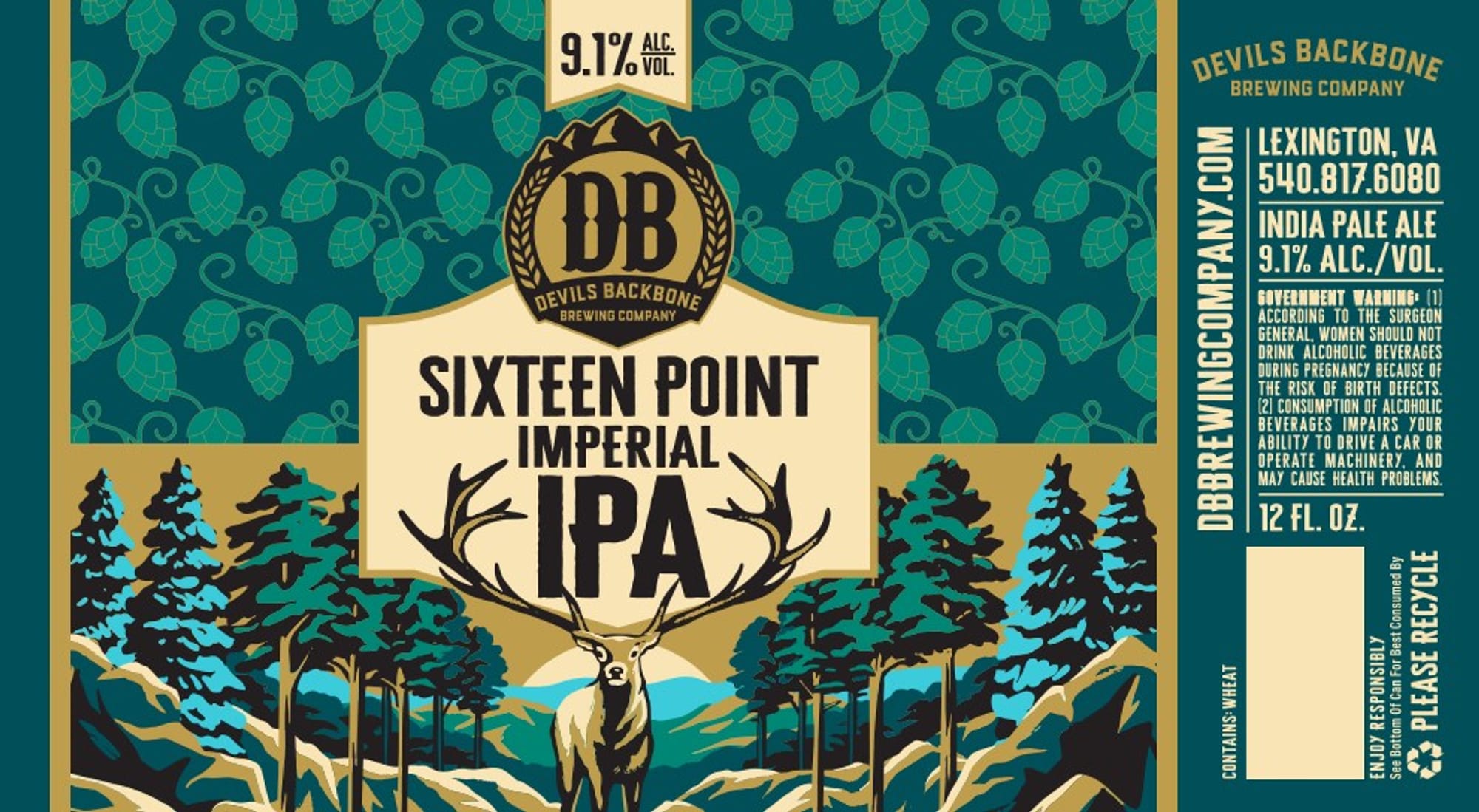 Sixteen Point Imperial IPA by Devils Backbone Brewing Company - beer label