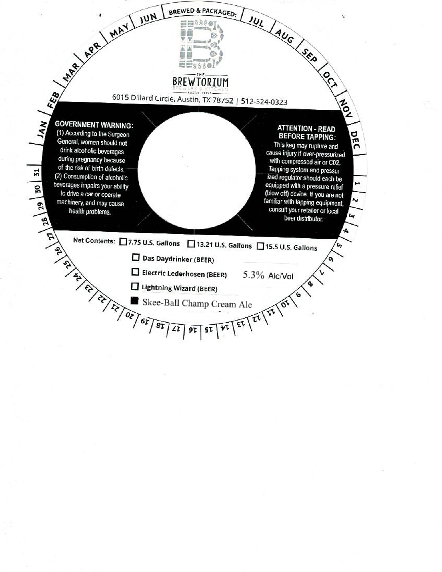 Government Warning - Skee-Ball Champ Cream Ale by Brewtorium - beer label