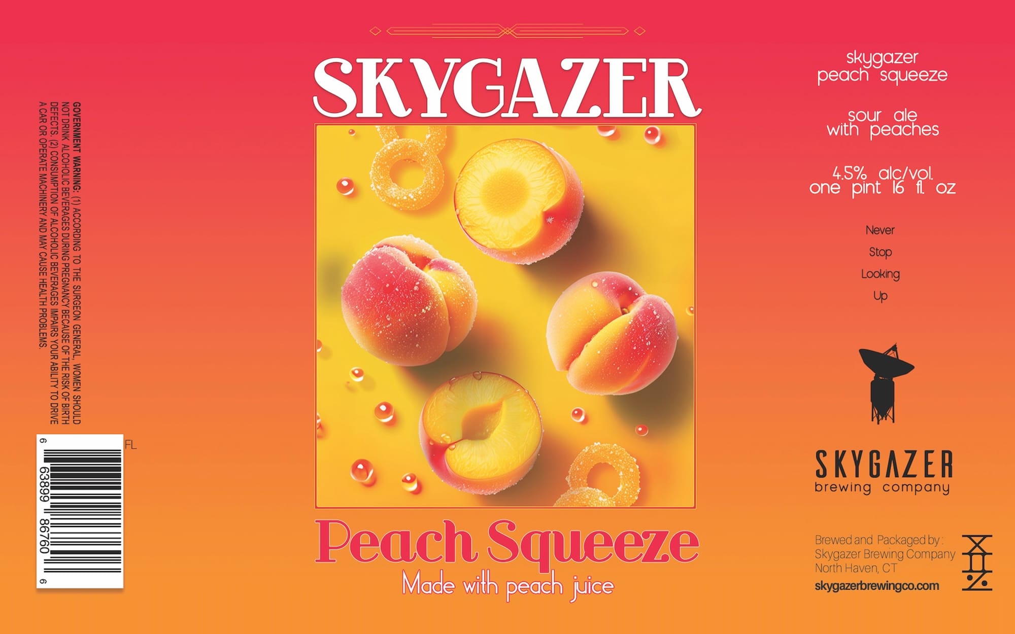 Peach Squeeze by Skygazer Brewing Company - beer label
