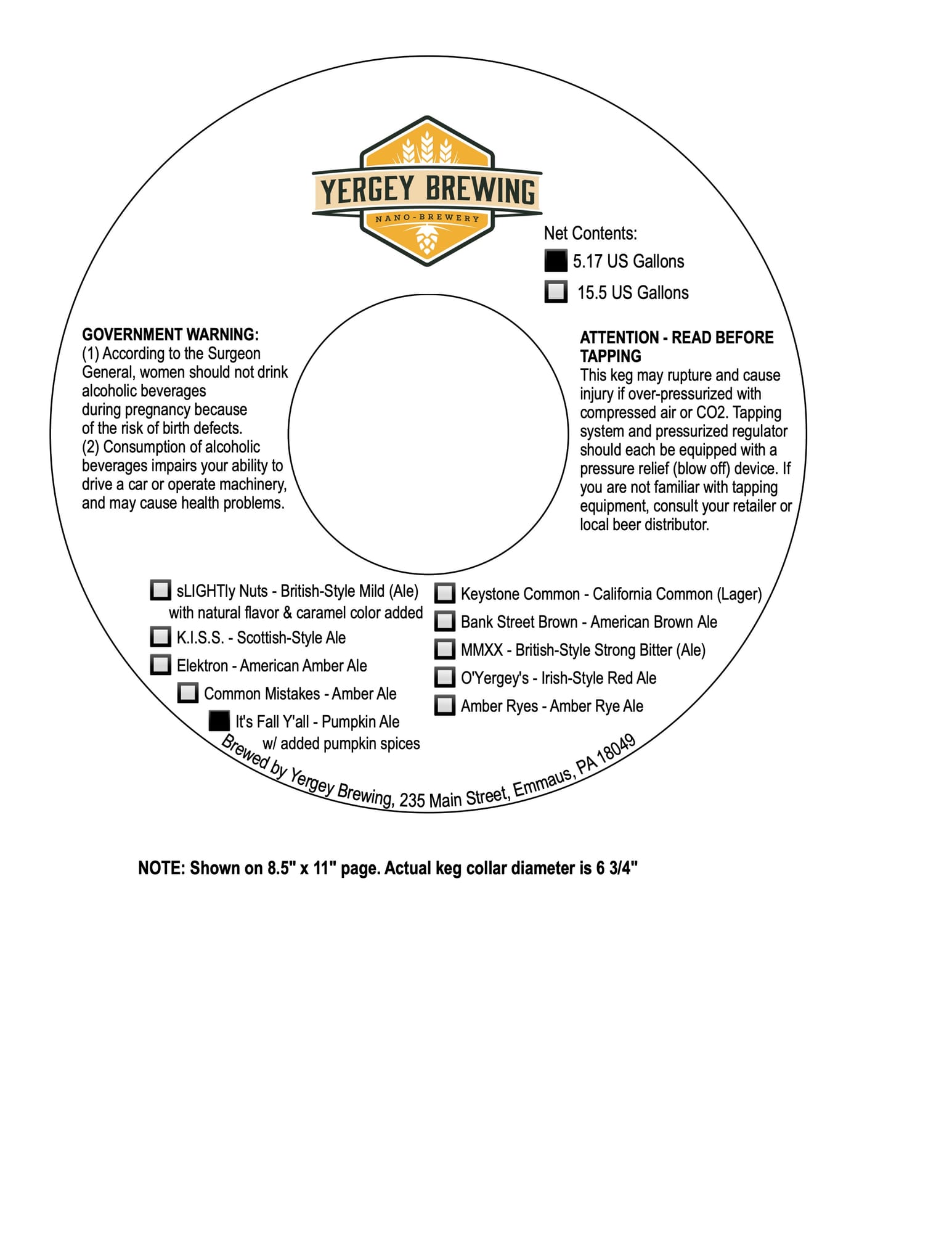 sLightly Nuts by Yergey Brewing - beer label