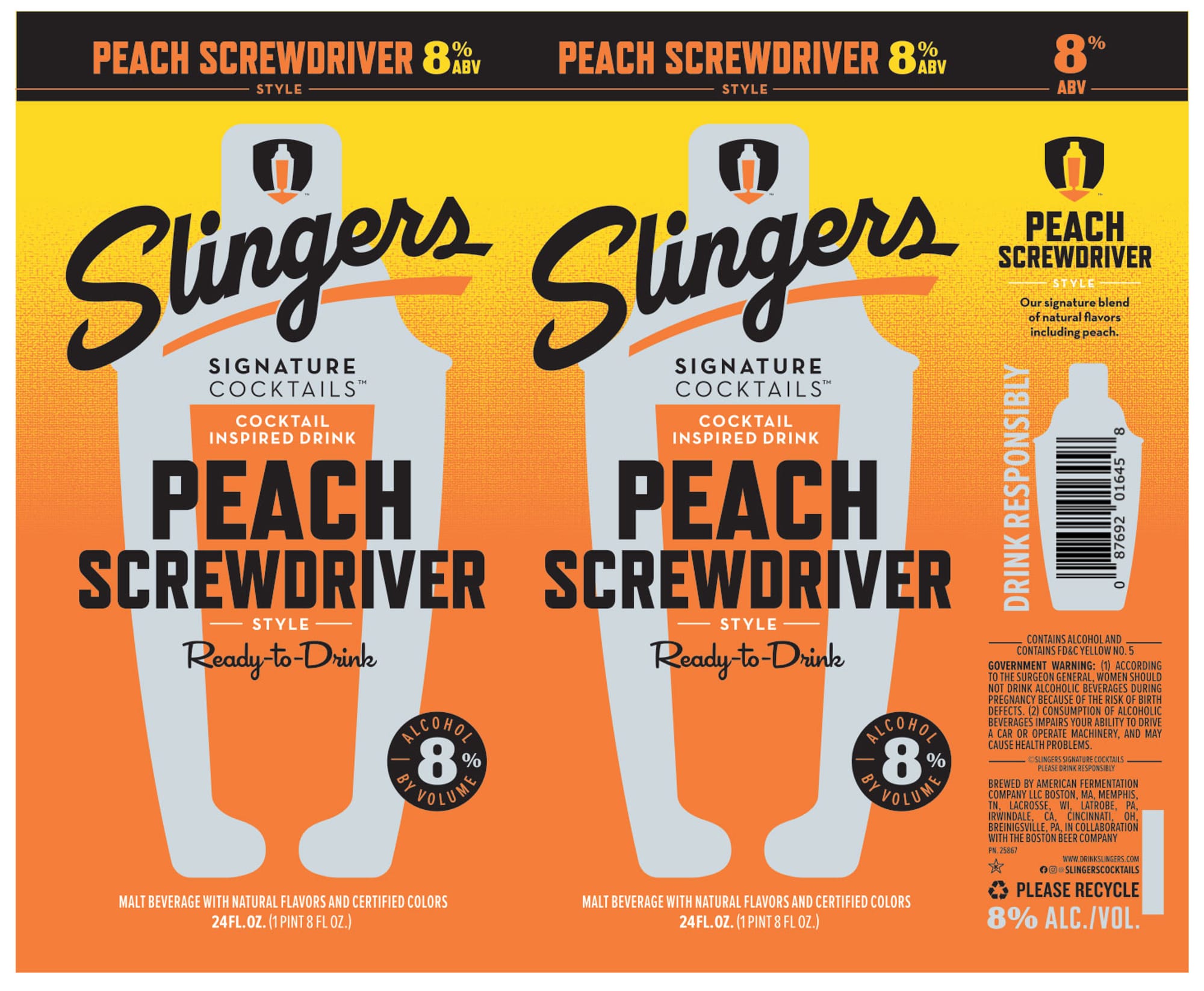 Slingers Peach Screwdriver by American Fermentation Company - beer label