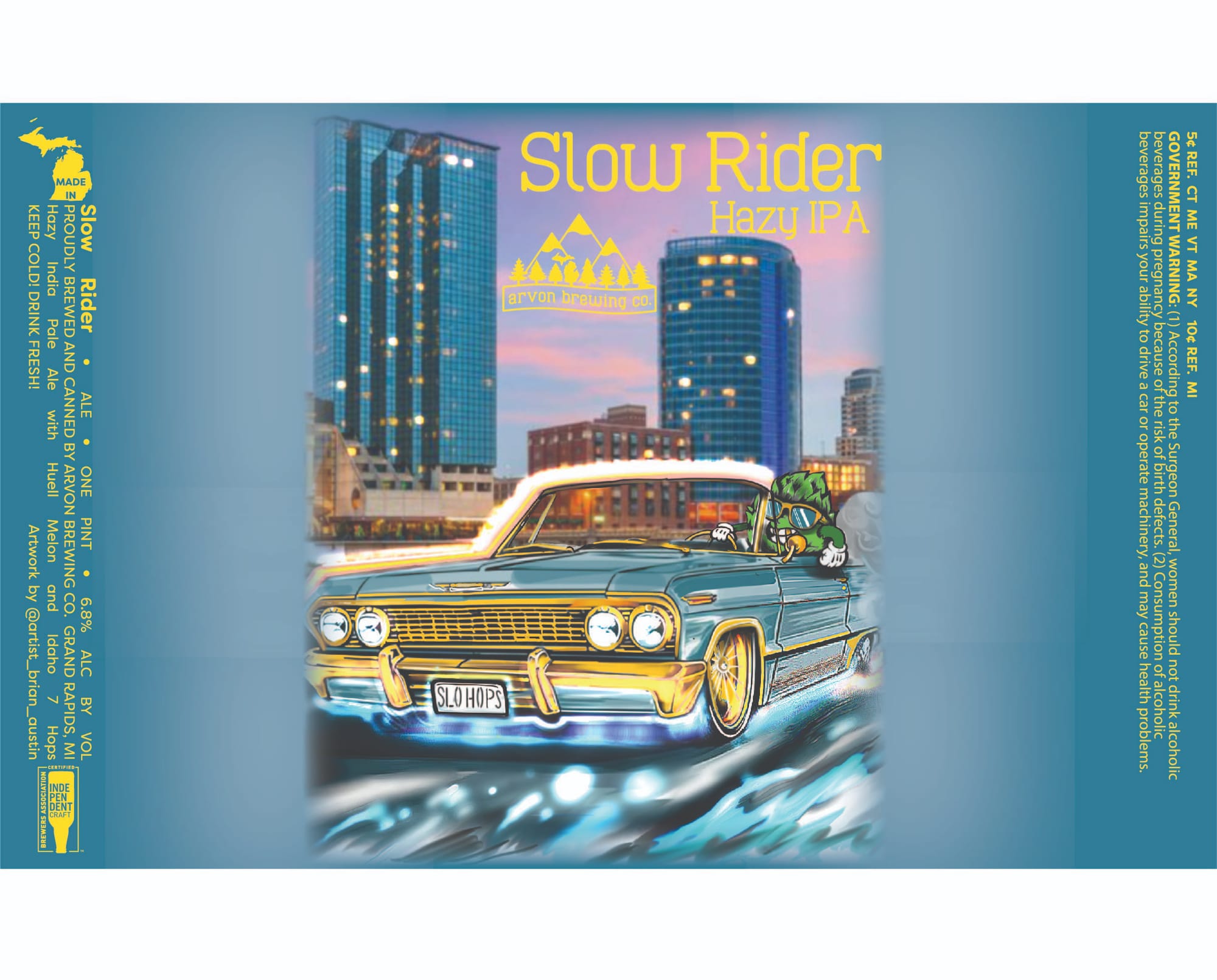 Slow Rider Hazy IPA by Arvon Brewing Co. - beer label