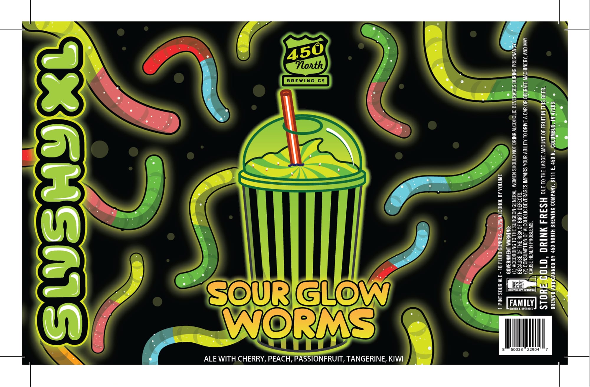 Slushy Sour Glow Worms by 450 North Brewing Co - beer label