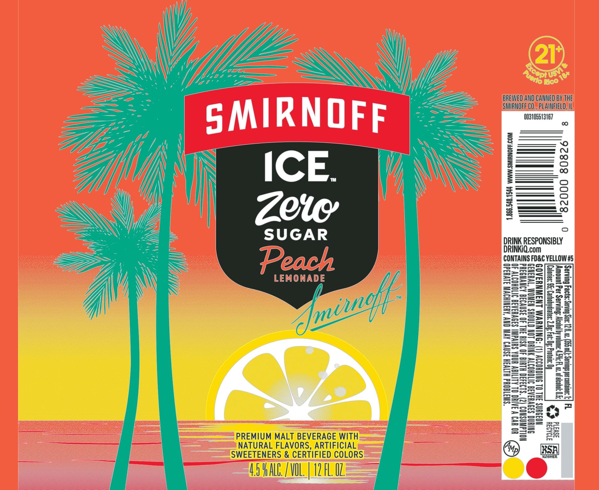 Smirnoff Ice Zero Sugar Peach Lemonade by Smirnoff - beer label