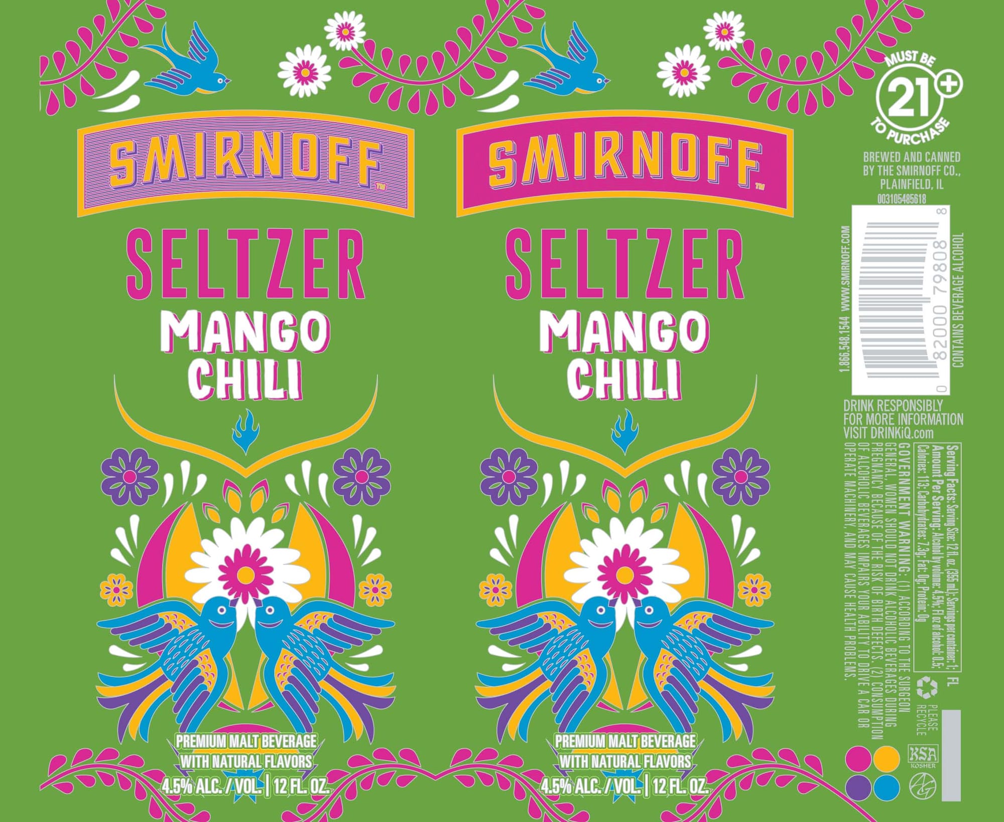Seltzer Mango Chili by Smirnoff - beer label