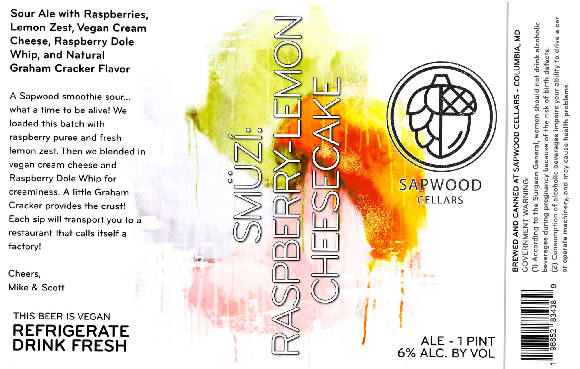 Smúðrcake Raspberry Lemon by Sapwood Cellars - beer label