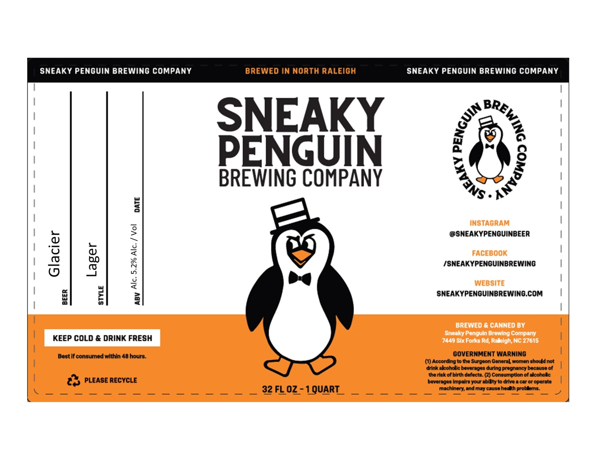 Glacier Lager by Sneaky Penguin Brewing Company - beer label