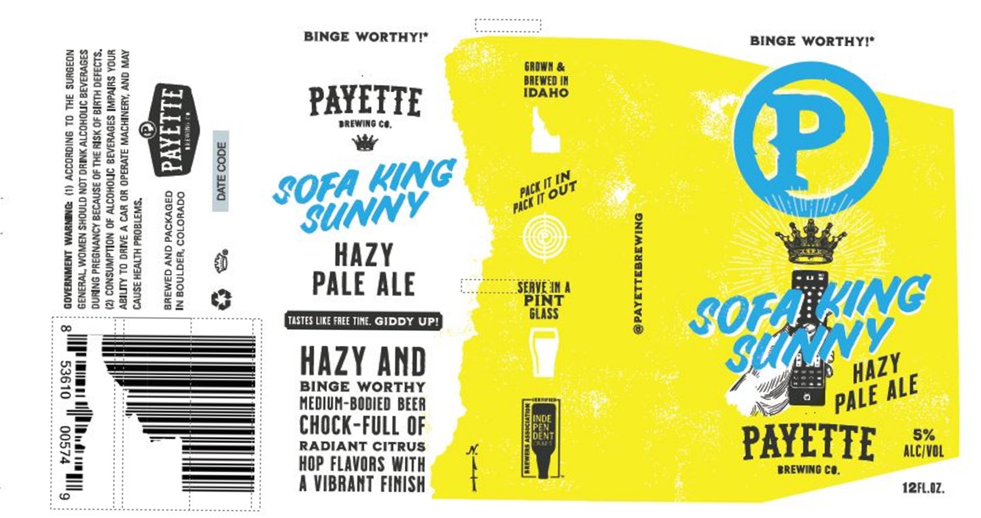 Sofa King Sunny by Payette Brewing Co. - beer label