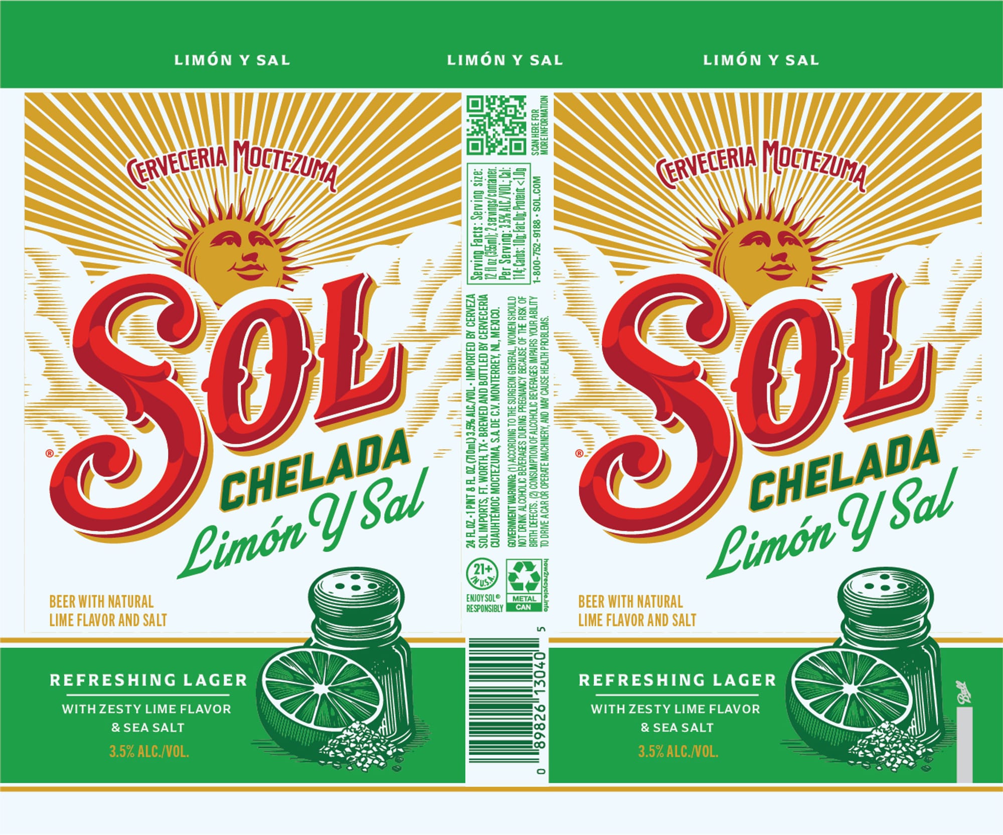 Sol Chelada Limón y Sal by Cerveceria Moctezuma - beer label