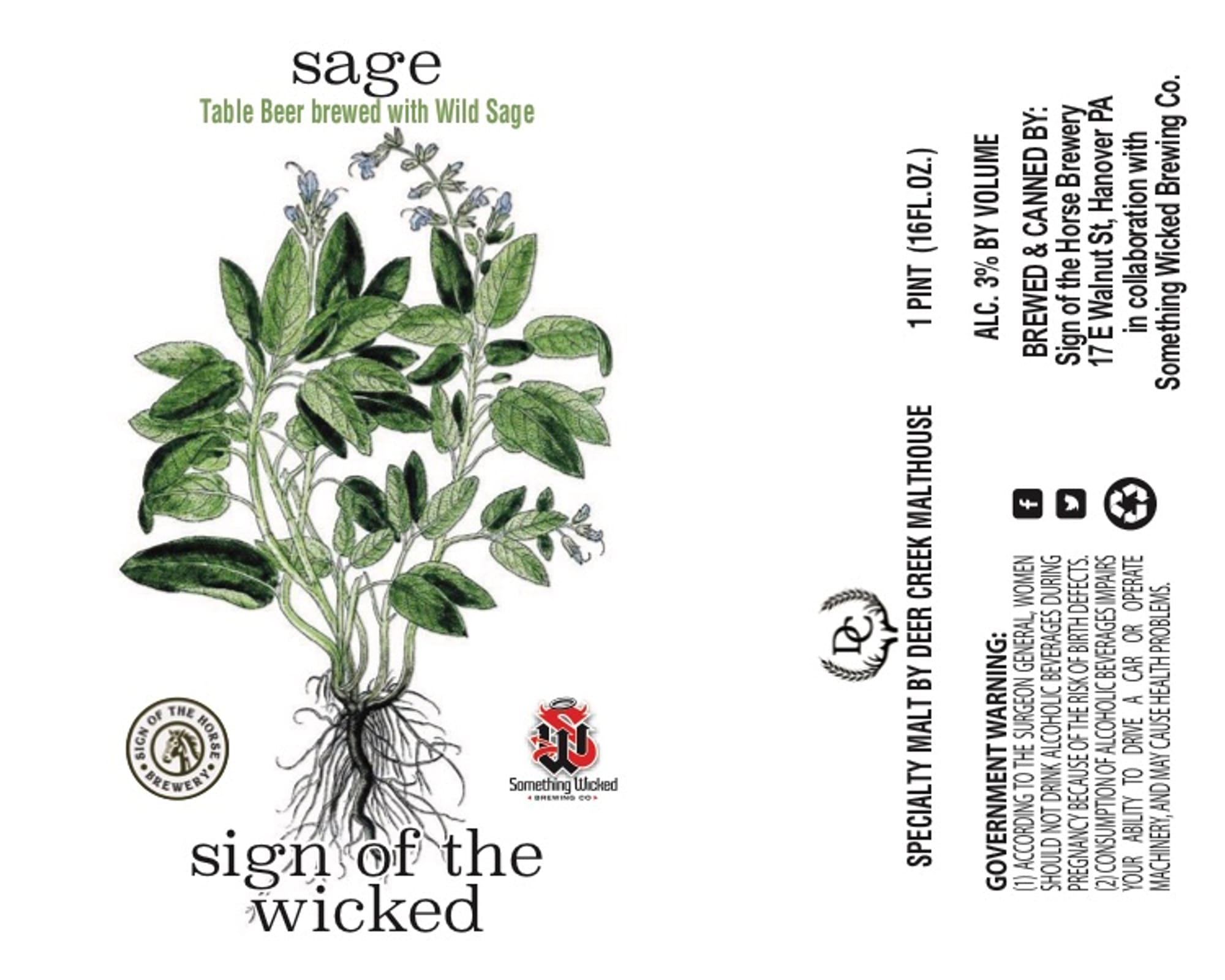 Table Beer brewed with Wild Sage by Something Wicked Brewing Co. - beer label