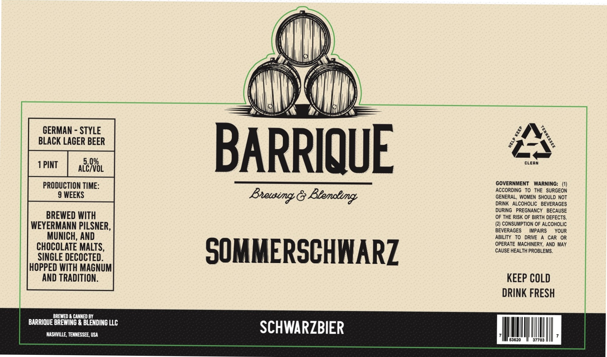 Sommerschwarz by Barrique Brewing & Blending LLC - beer label
