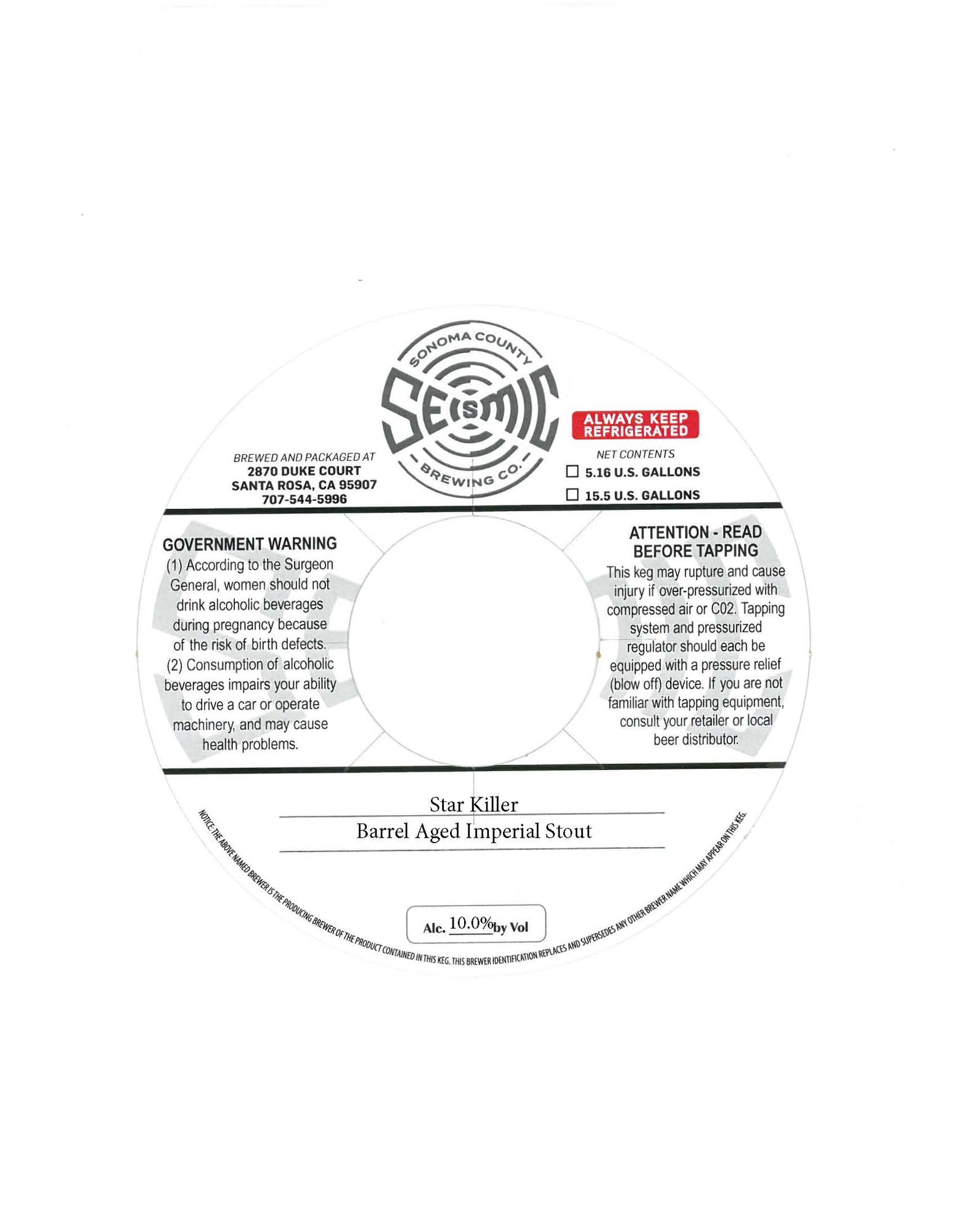 Star Killer by Seismic Brewing Co. - beer label