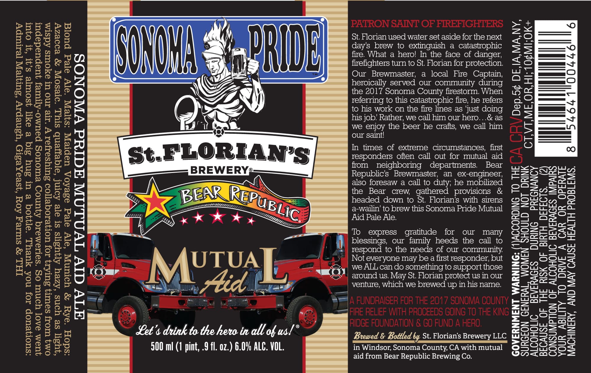 Sonoma Pride Mutual Aid Ale by Bear Republic - beer label