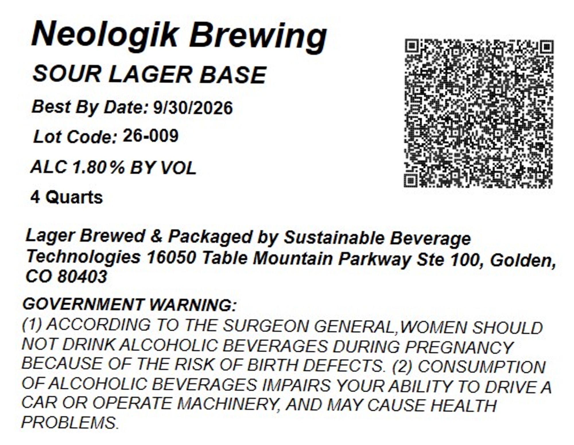 Sour Lager Base by Neologik Brewing - beer label