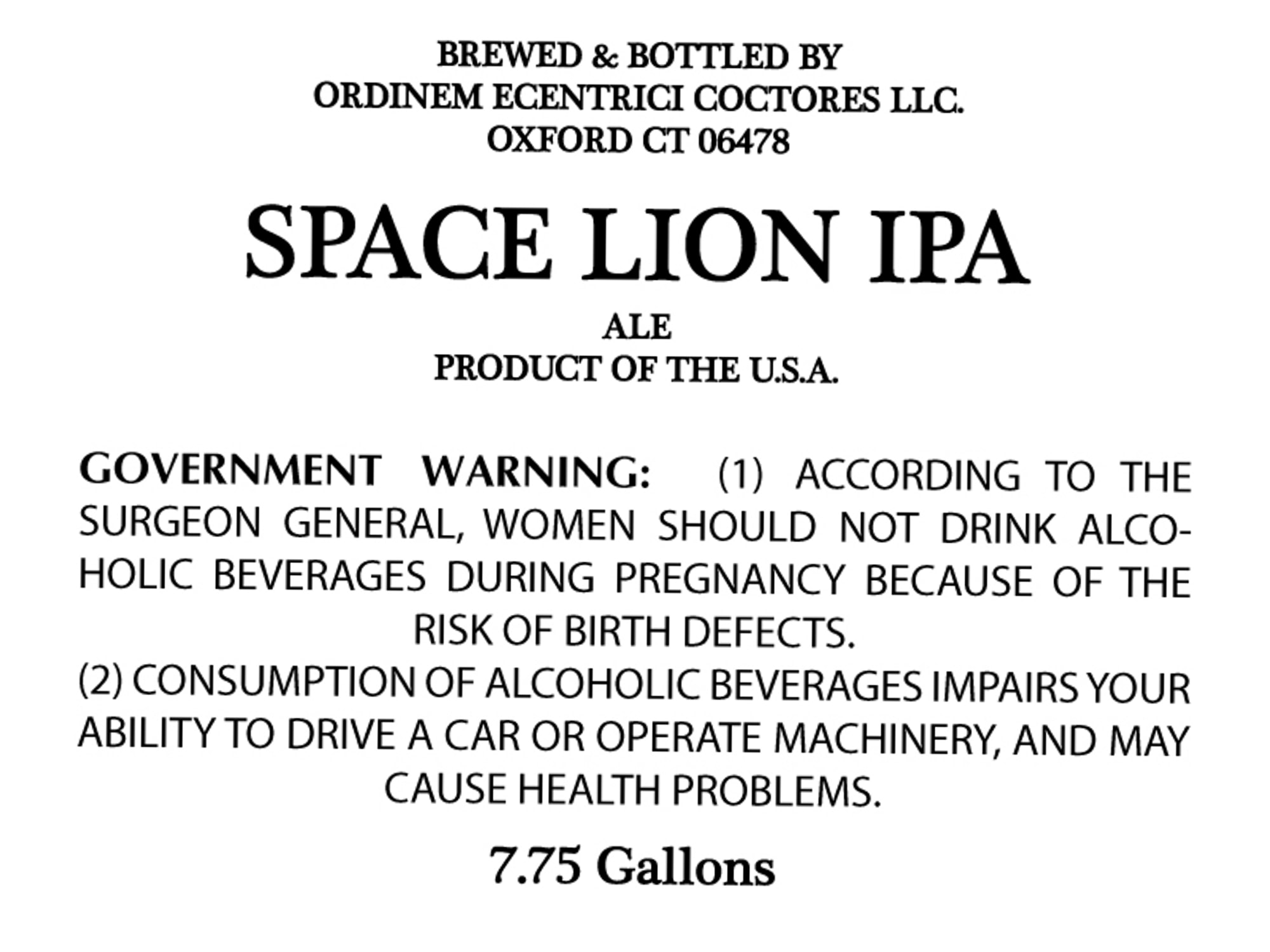 Space Lion IPA by Ordinem Eccentrici Coctores LLC - beer label