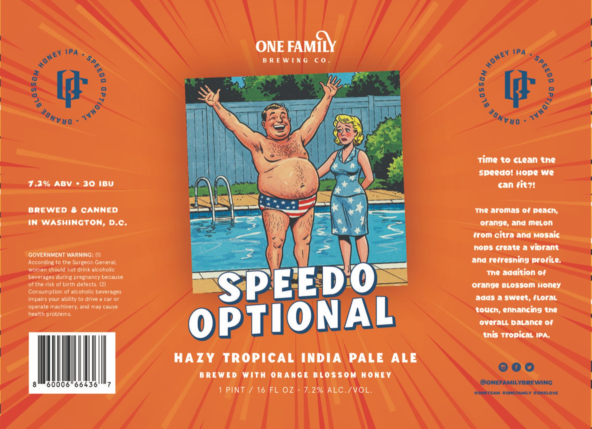 Speedo Optional by One Family Brewing Co. - beer label