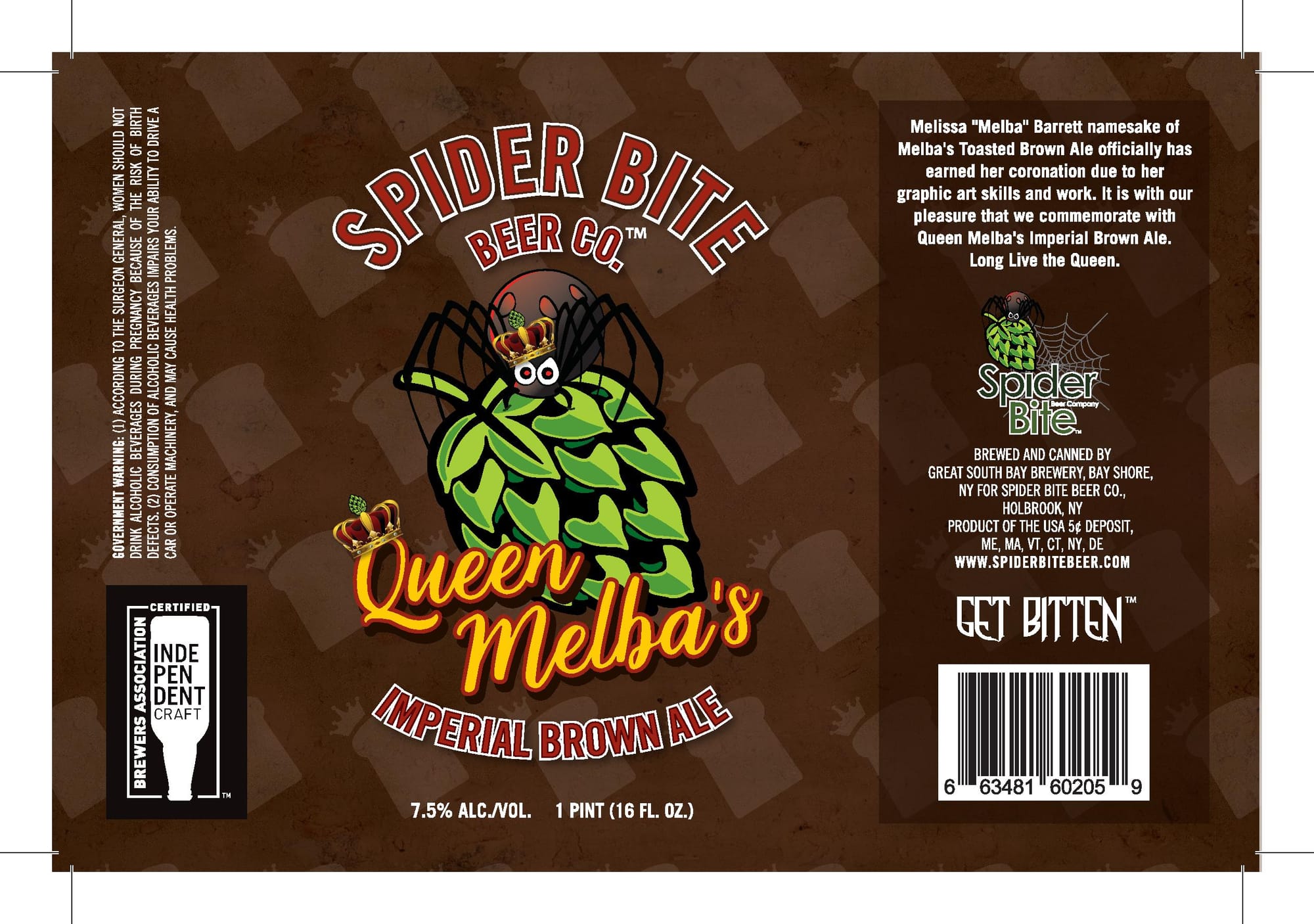 Queen Melba’s Imperial Brown Ale by Spider Bite Beer Co. - beer label