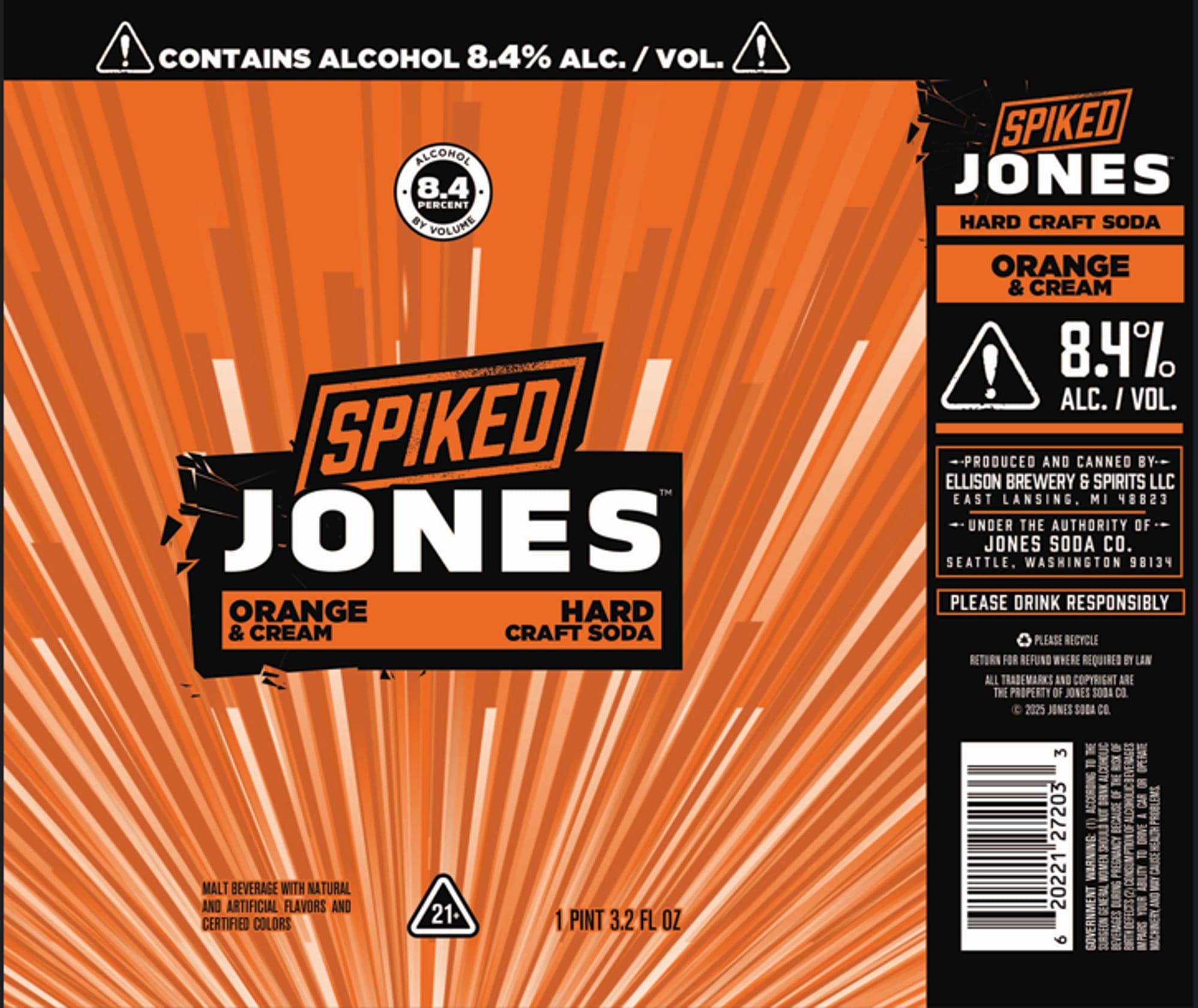 Spiked Jones Orange & Cream by Ellison Brewery & Spirits LLC - beer label
