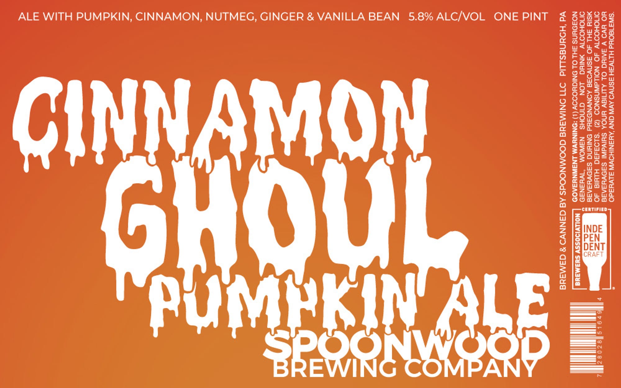 Cinnamon Pumpkin Ale by Spoonwood Brewing Company - beer label