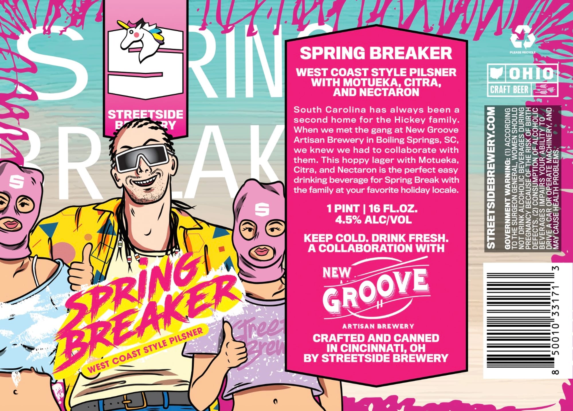 Spring Breaker Pilsner by StreetSide Brewery - beer label