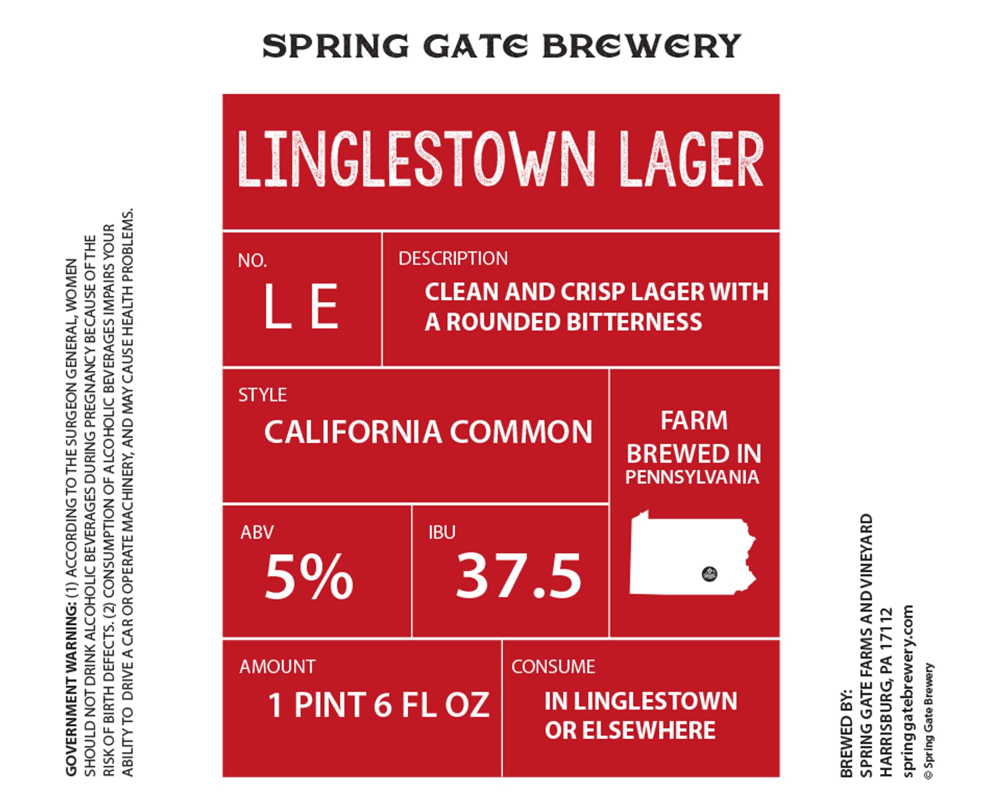Linglestown Lager by Spring Gate Brewery - beer label