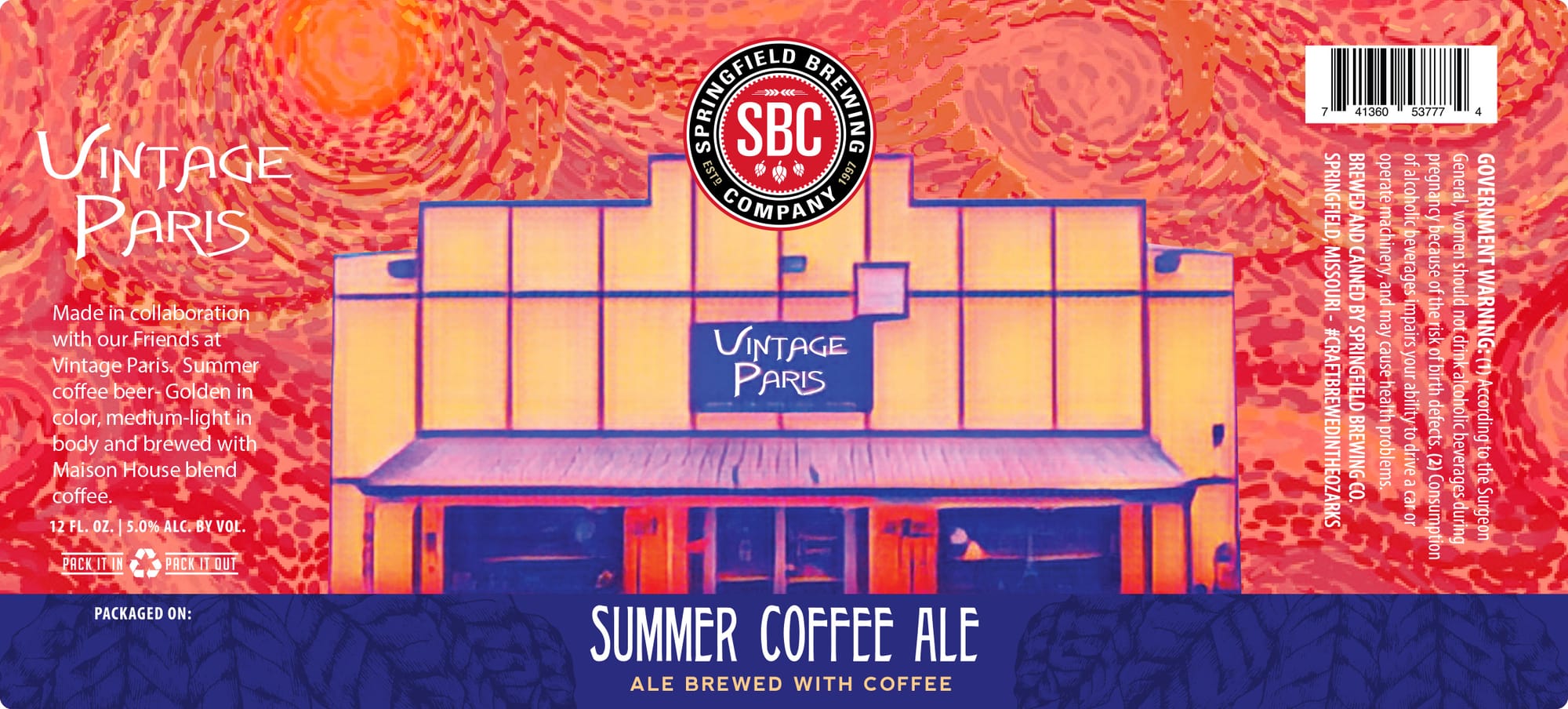 Vintage Paris Summer Coffee Ale by Springfield Brewing Company - beer label