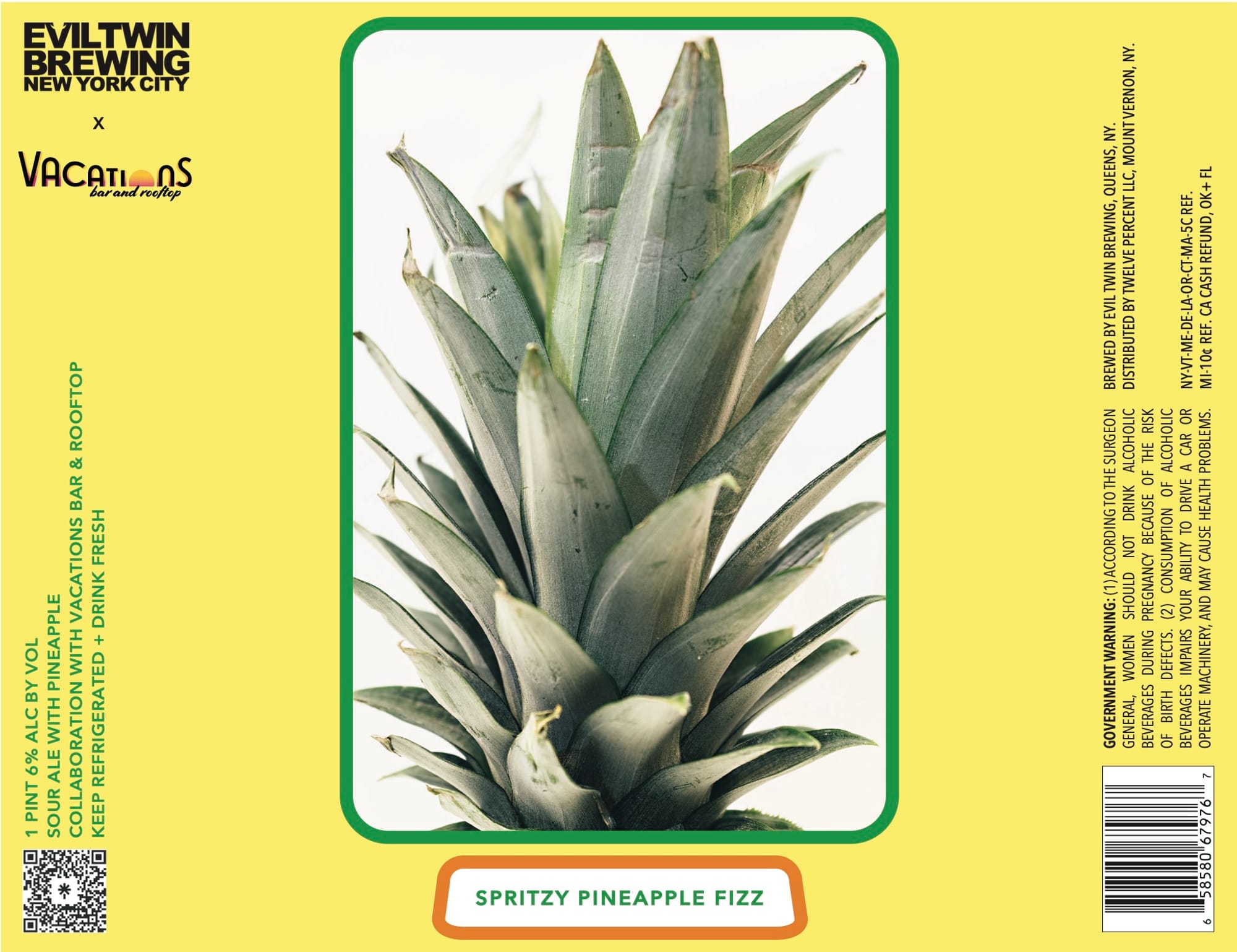Spritzly Pineapple Fizz by Evil Twin Brewing x Vacation - beer label