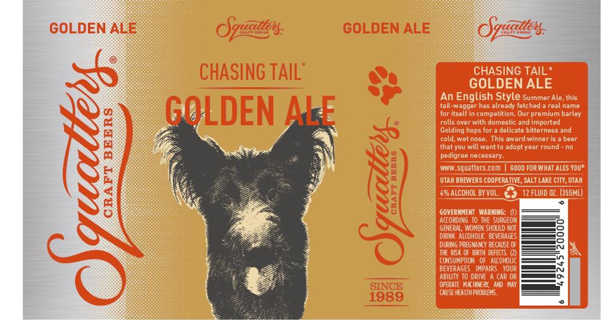 Chasing Tail Golden Ale by Squatters - beer label