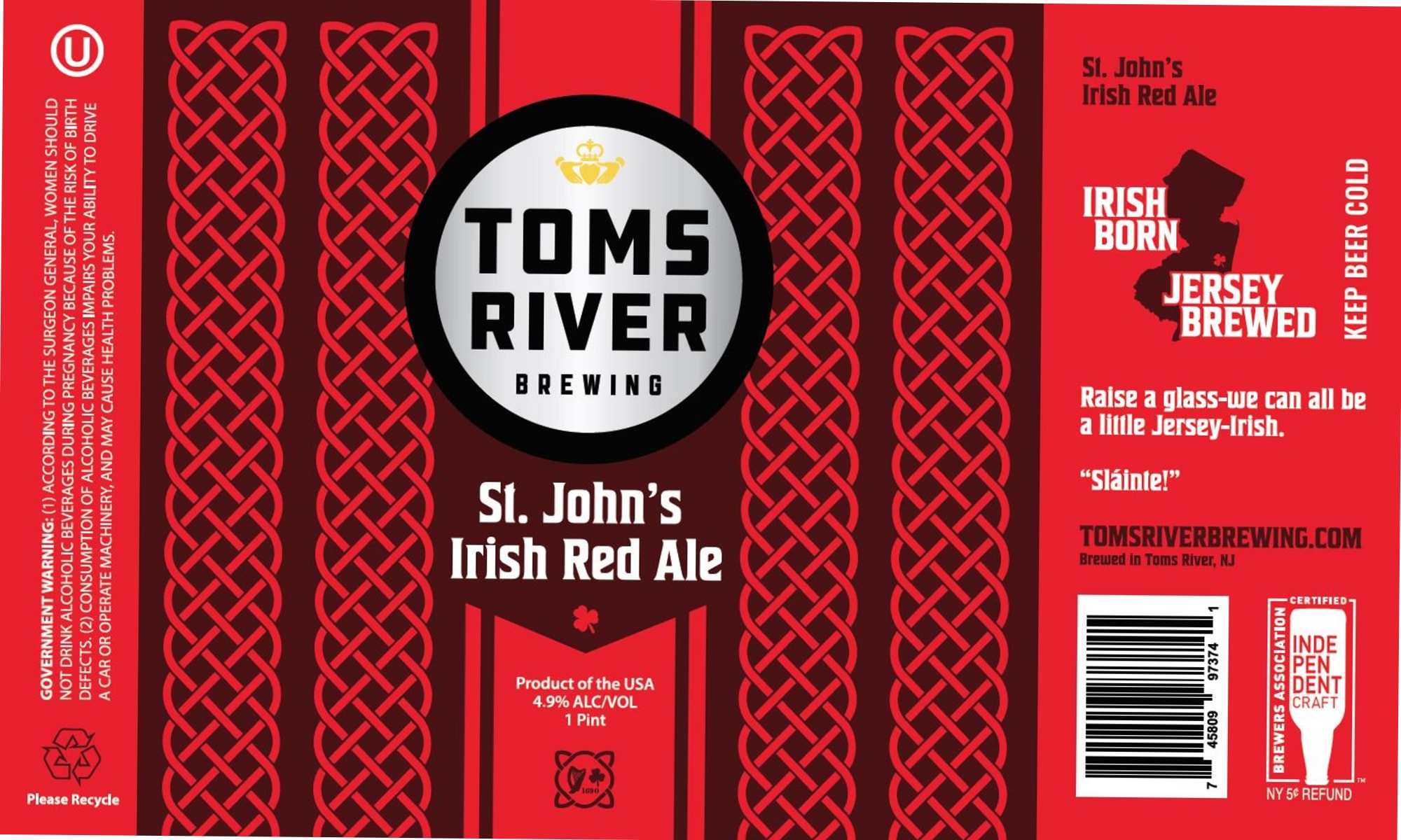 St. John’s Irish Red Ale by Toms River Brewing - beer label