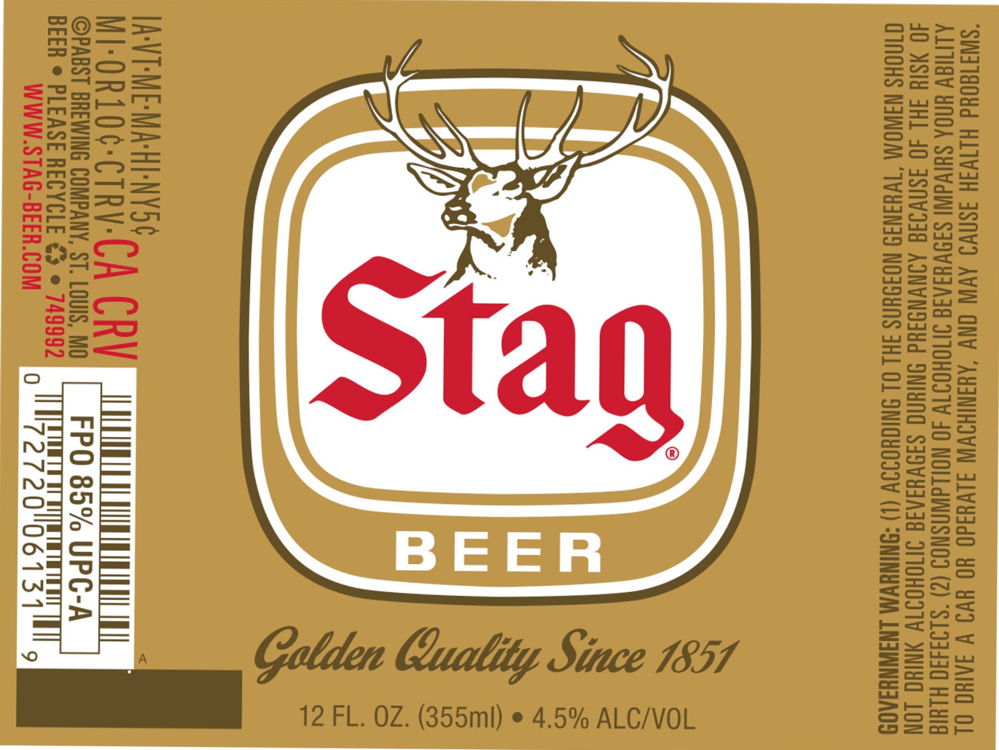 Stag Beer by Pabst Brewing Company - beer label