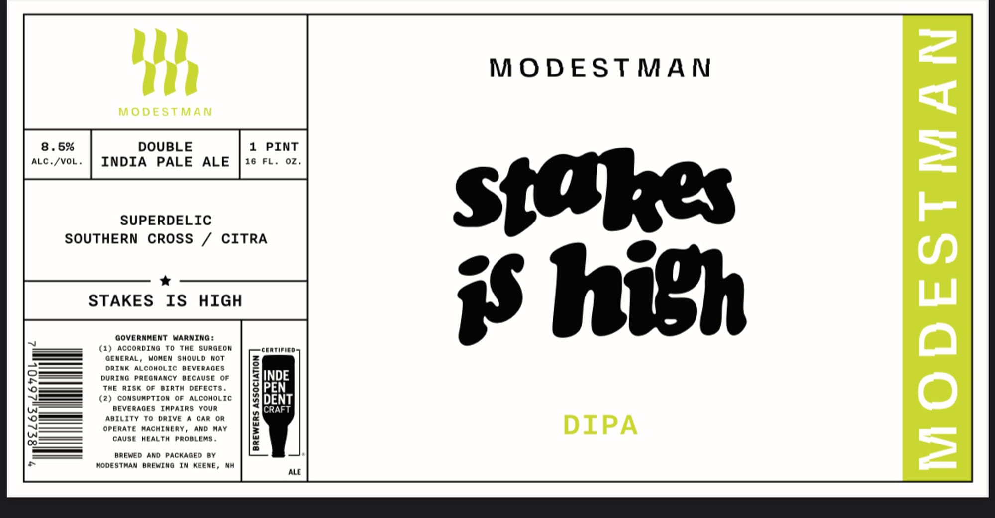 Stakes is High by Modest Man Brewing - beer label