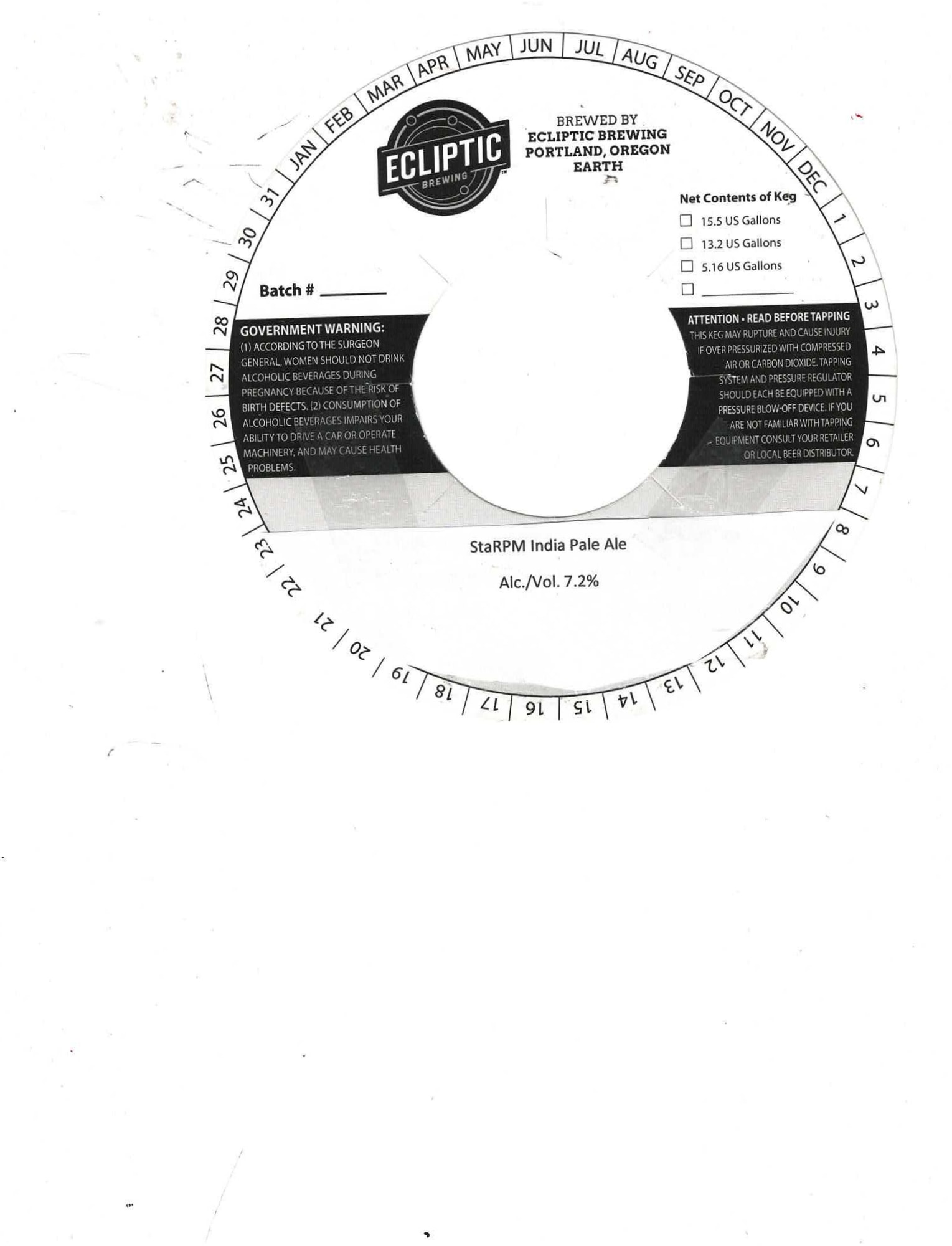 StarRPM India Pale Ale by Ecliptic Brewing - beer label
